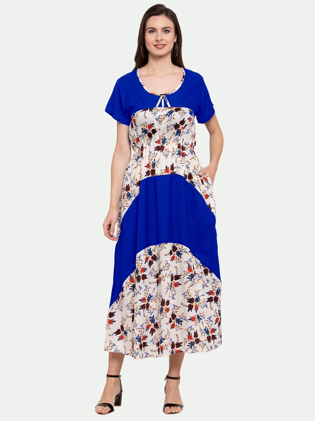 

PATRORNA Blue Printed Maxi Nightdress