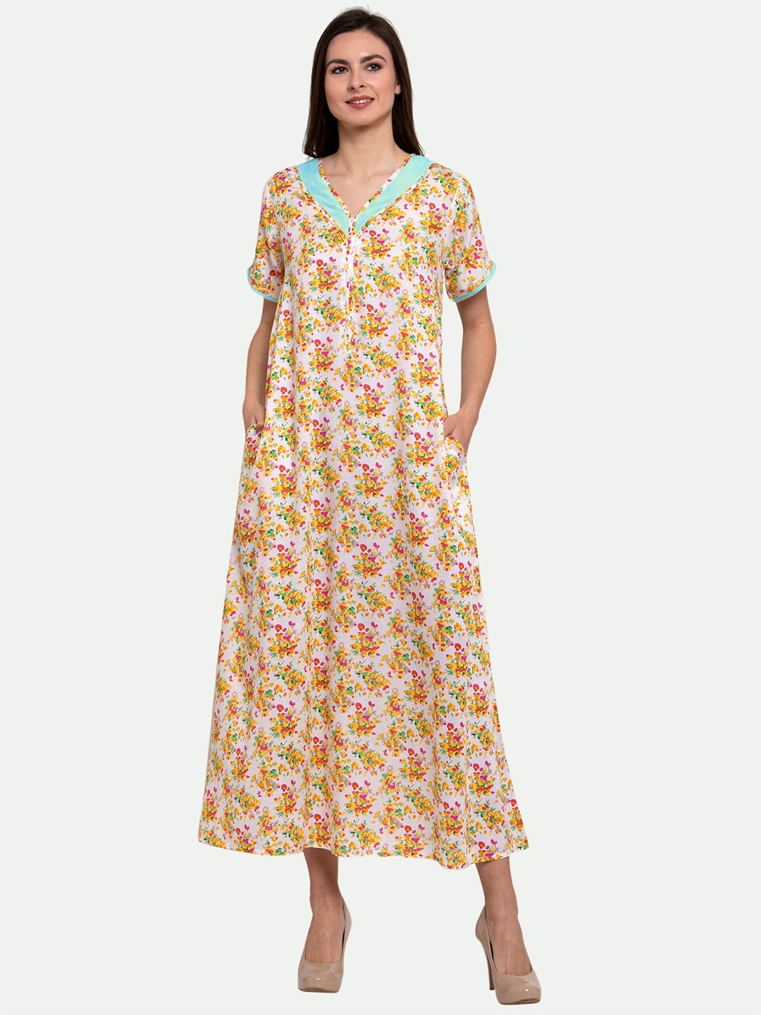 

PATRORNA White Printed Maxi Nightdress