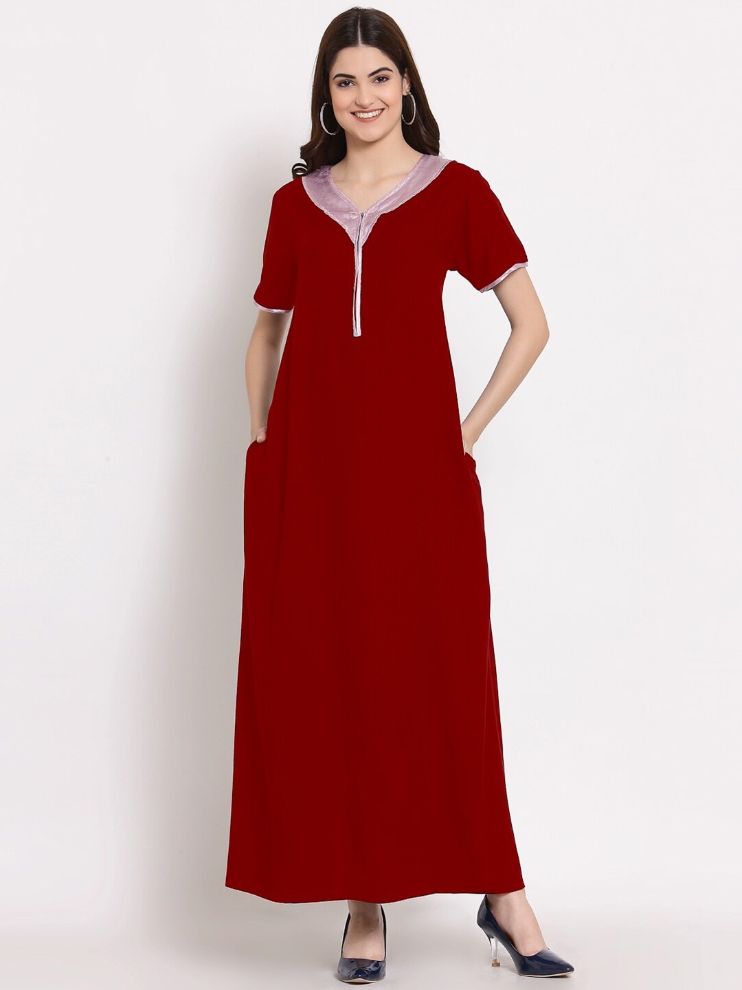 

PATRORNA Maroon Maxi Nightdress
