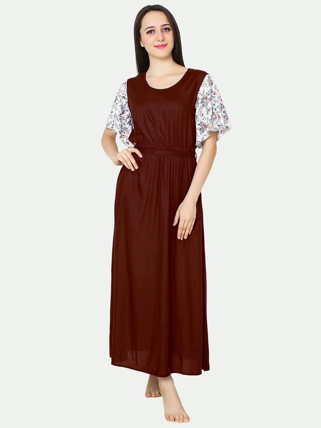 

PATRORNA Women Maroon Maxi Nightdress