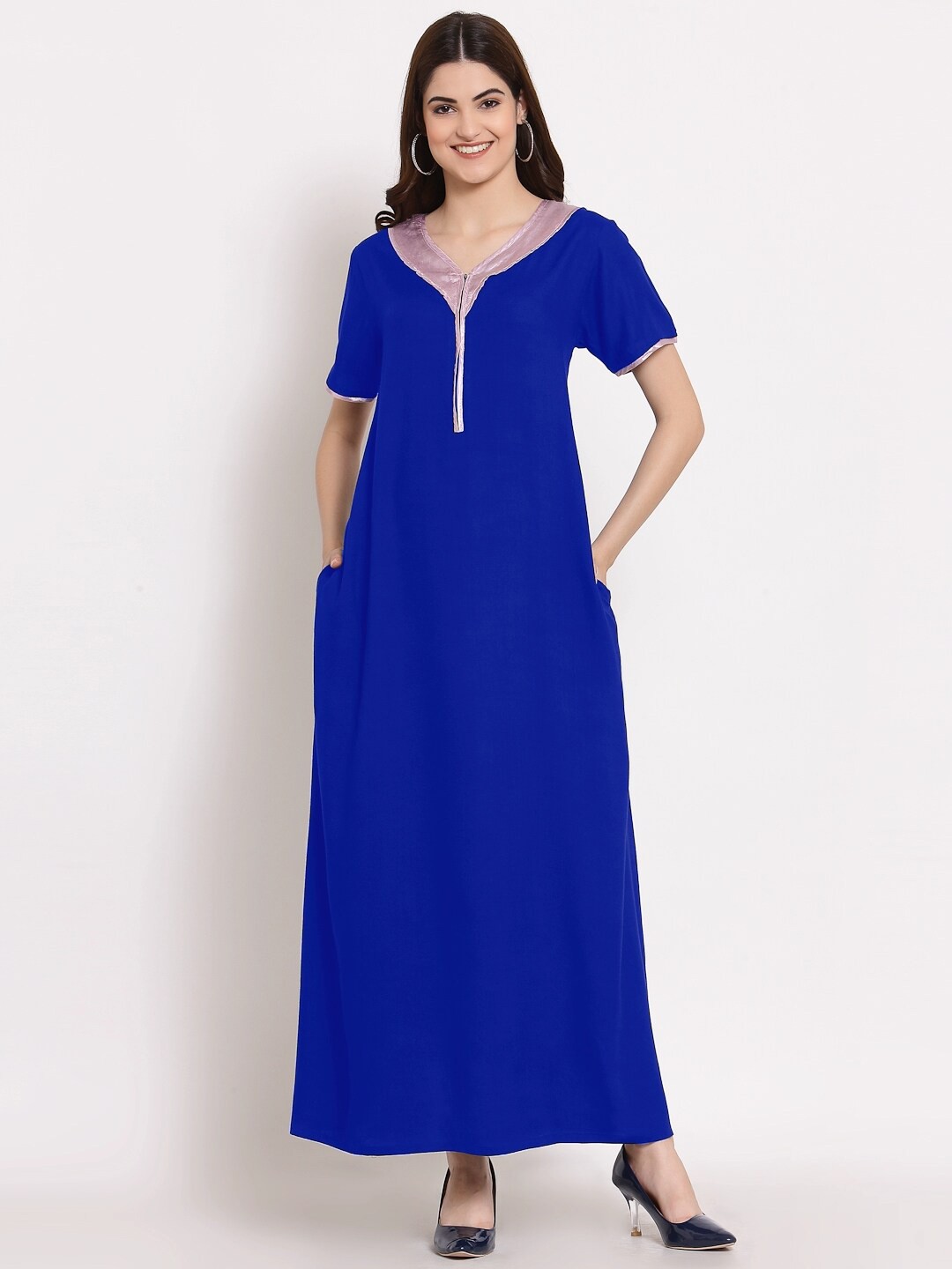 

PATRORNA Women Blue Maxi Nightdress