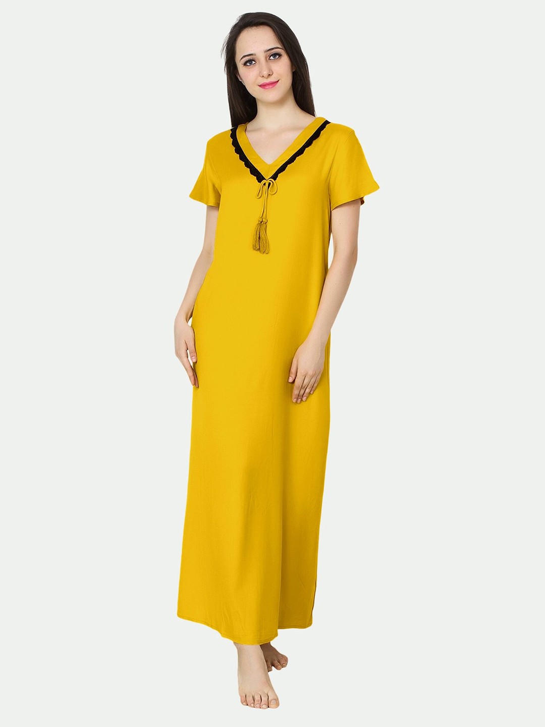 

PATRORNA Women Mustard Maxi Nightdress