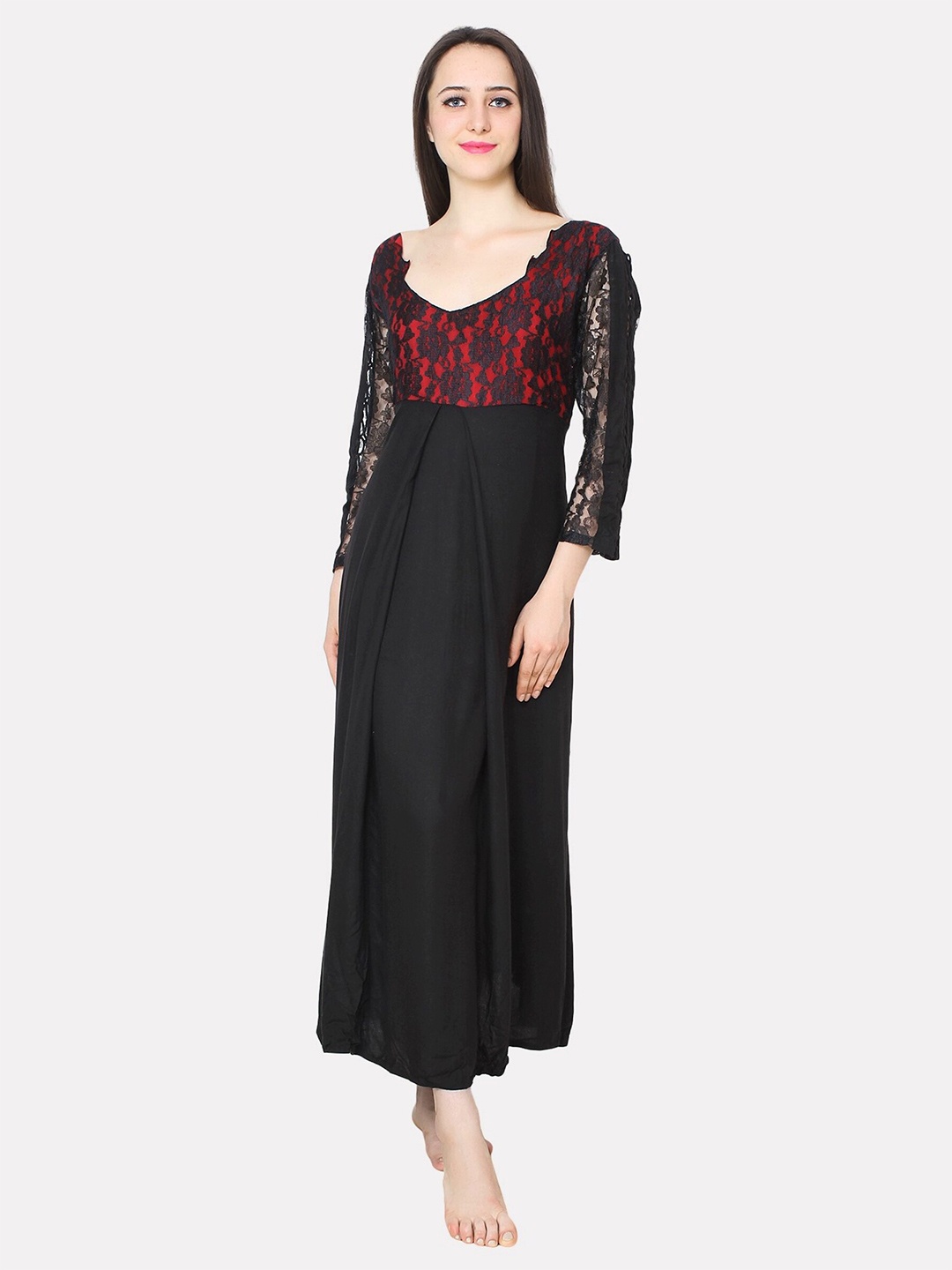 

PATRORNA Women Black Maxi Nightdress