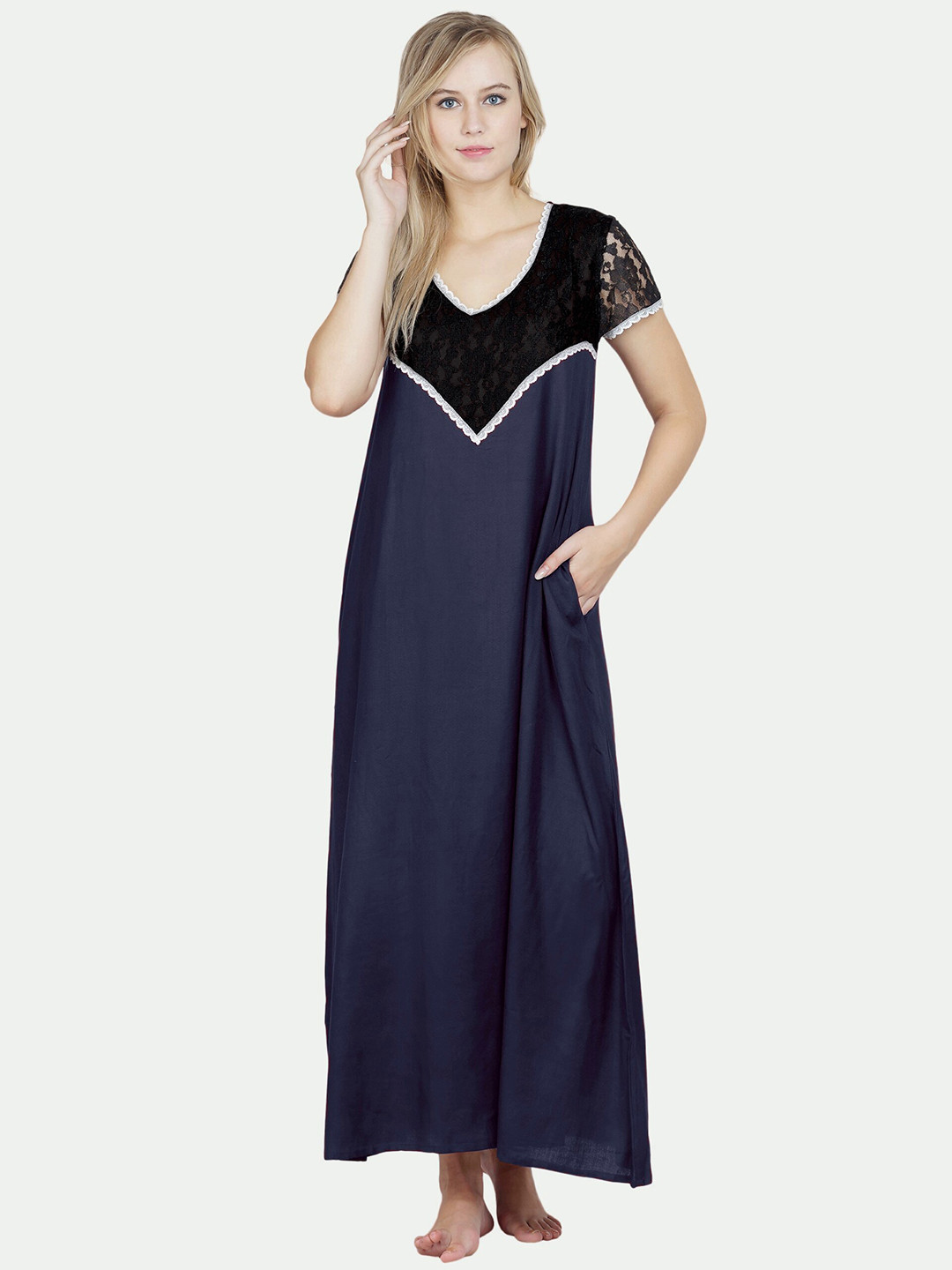 

PATRORNA Women Blue Maxi Nightdress