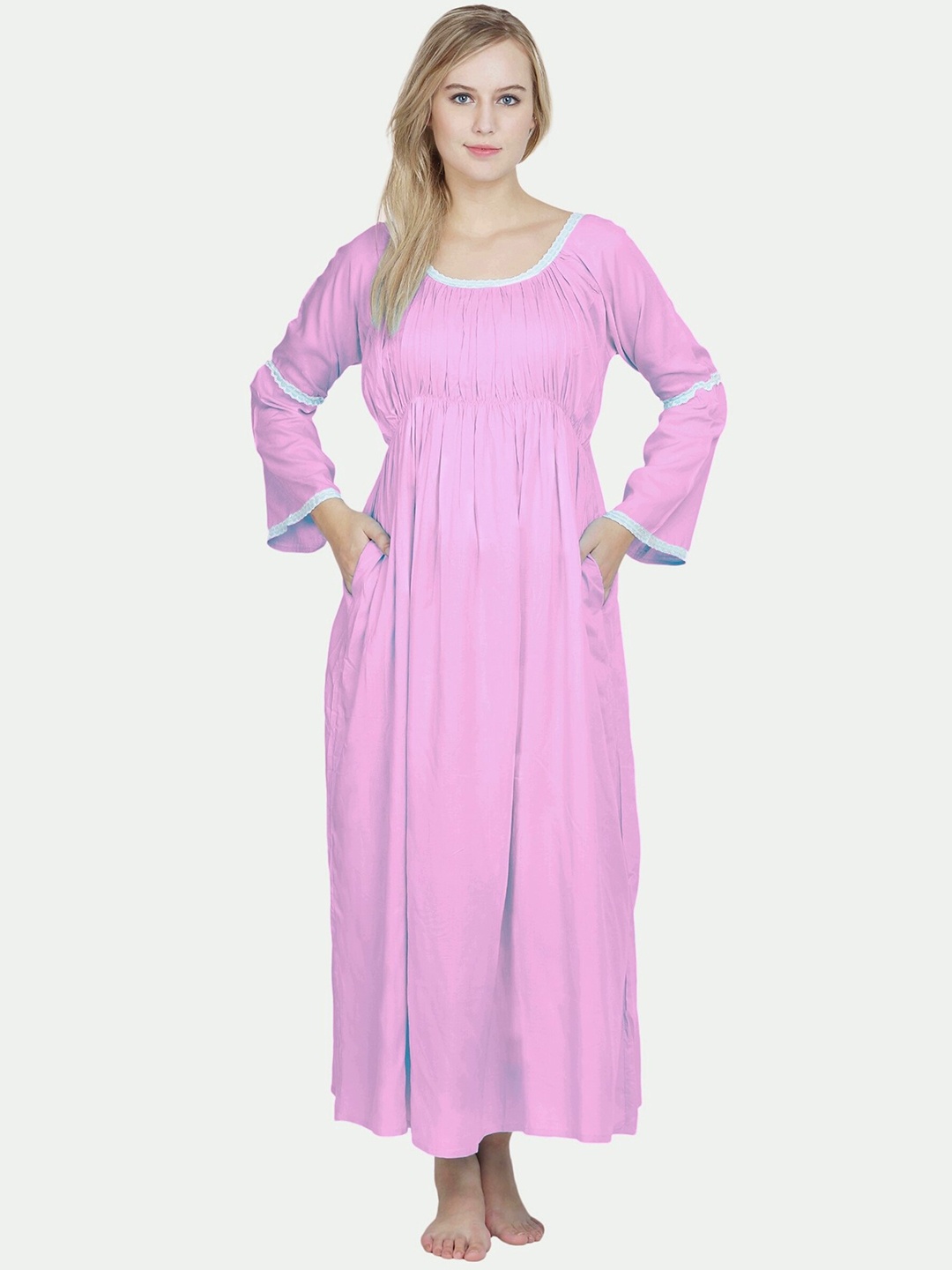 

PATRORNA Women Pink Maxi Nightdress