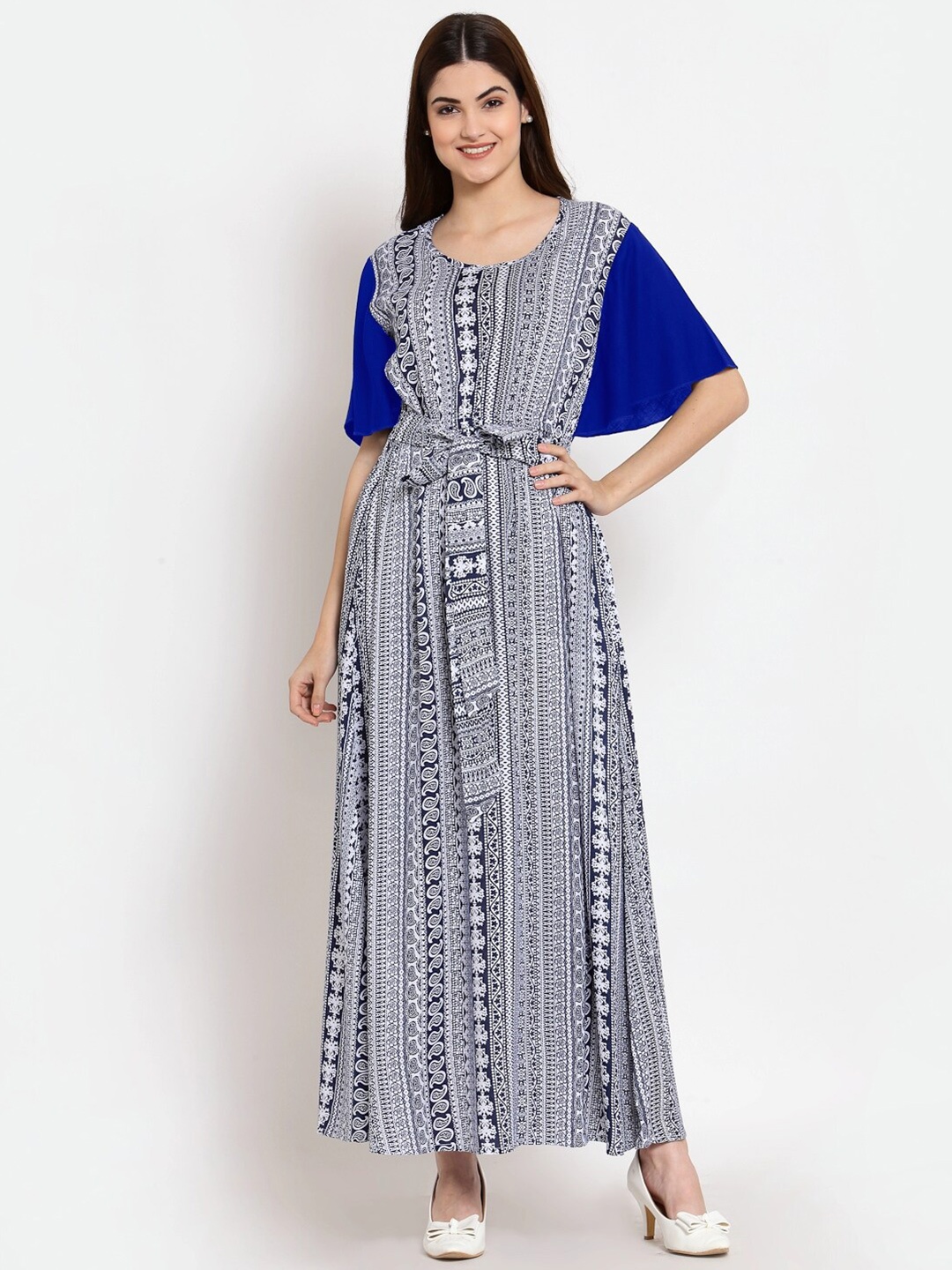 

PATRORNA Blue Printed Maxi Nightdress