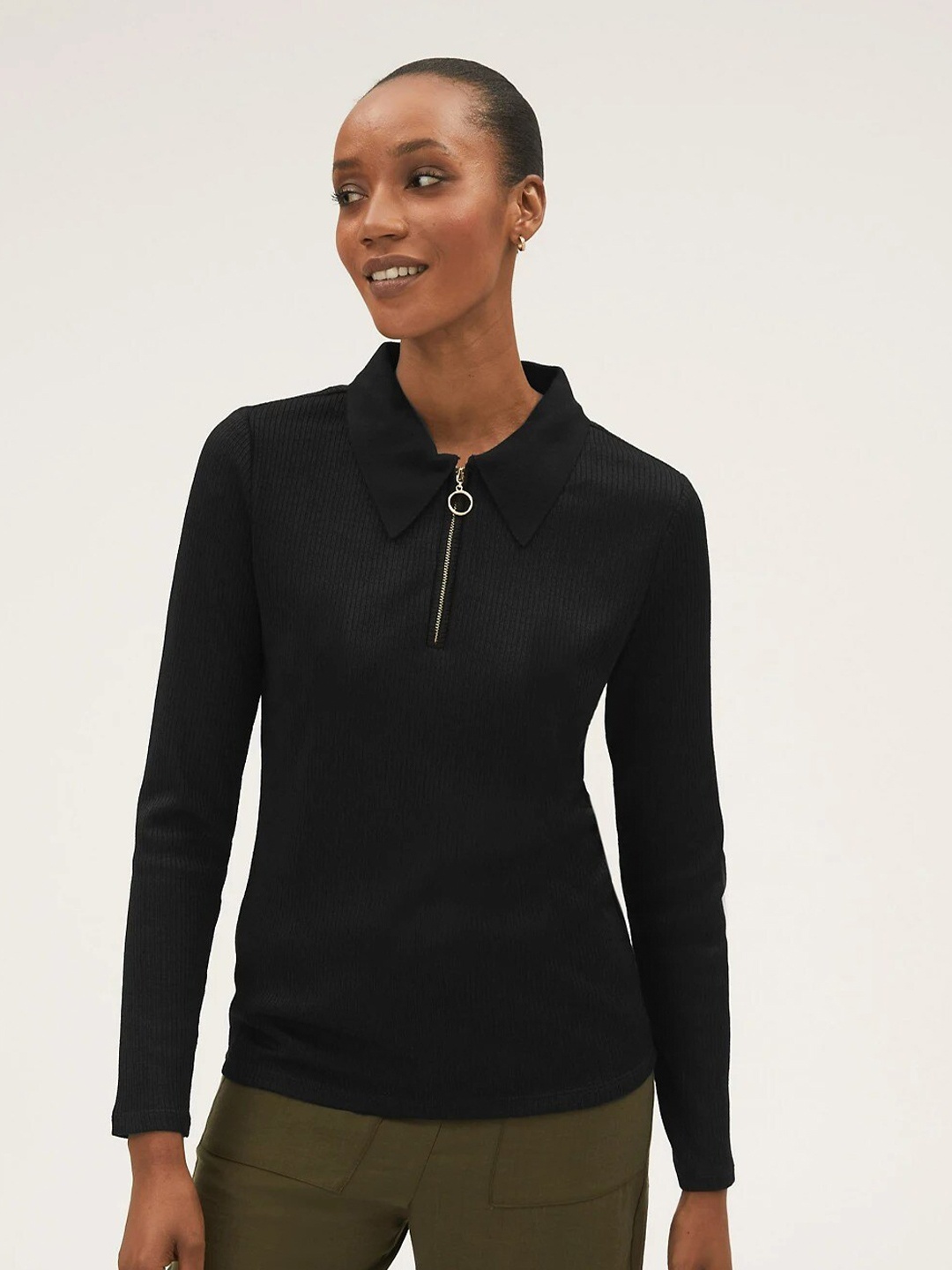 

Marks & Spencer Women Black Solid Casual Top