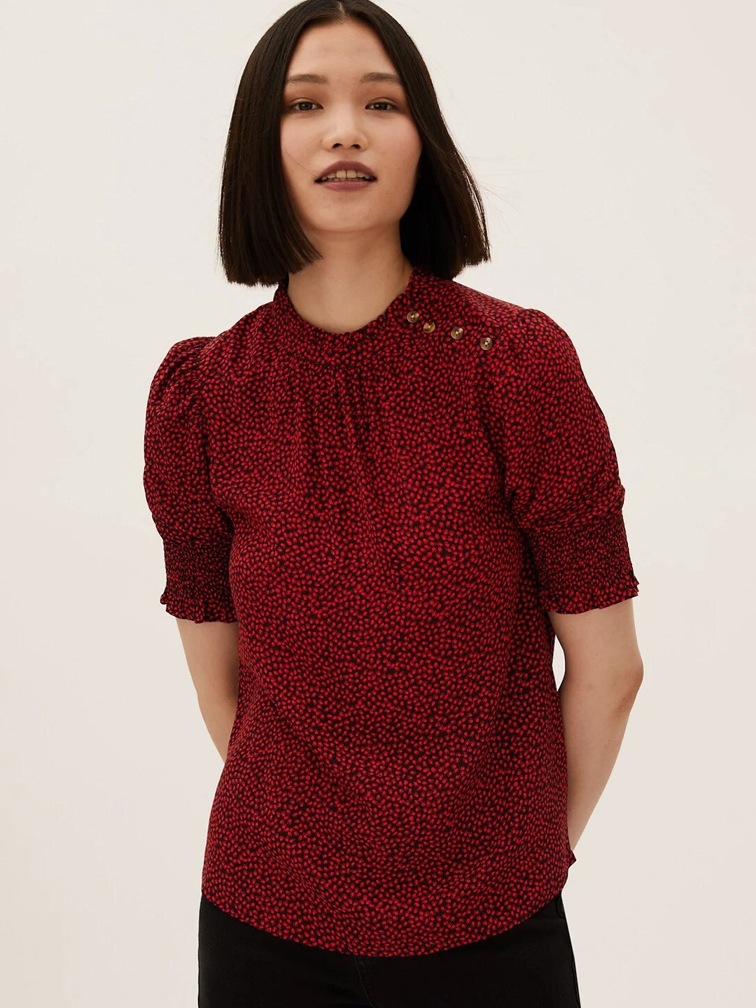 

Marks & Spencer Women Black & Red Geometric Printed Top