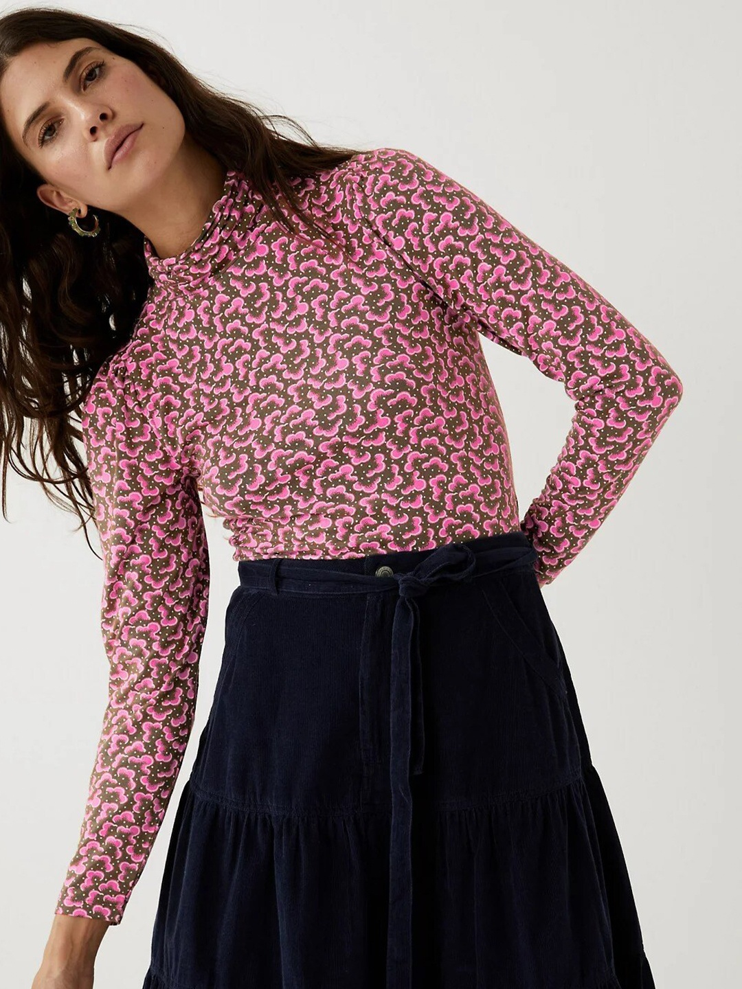 

Marks & Spencer Women Khaki & Pink Floral Printed Top