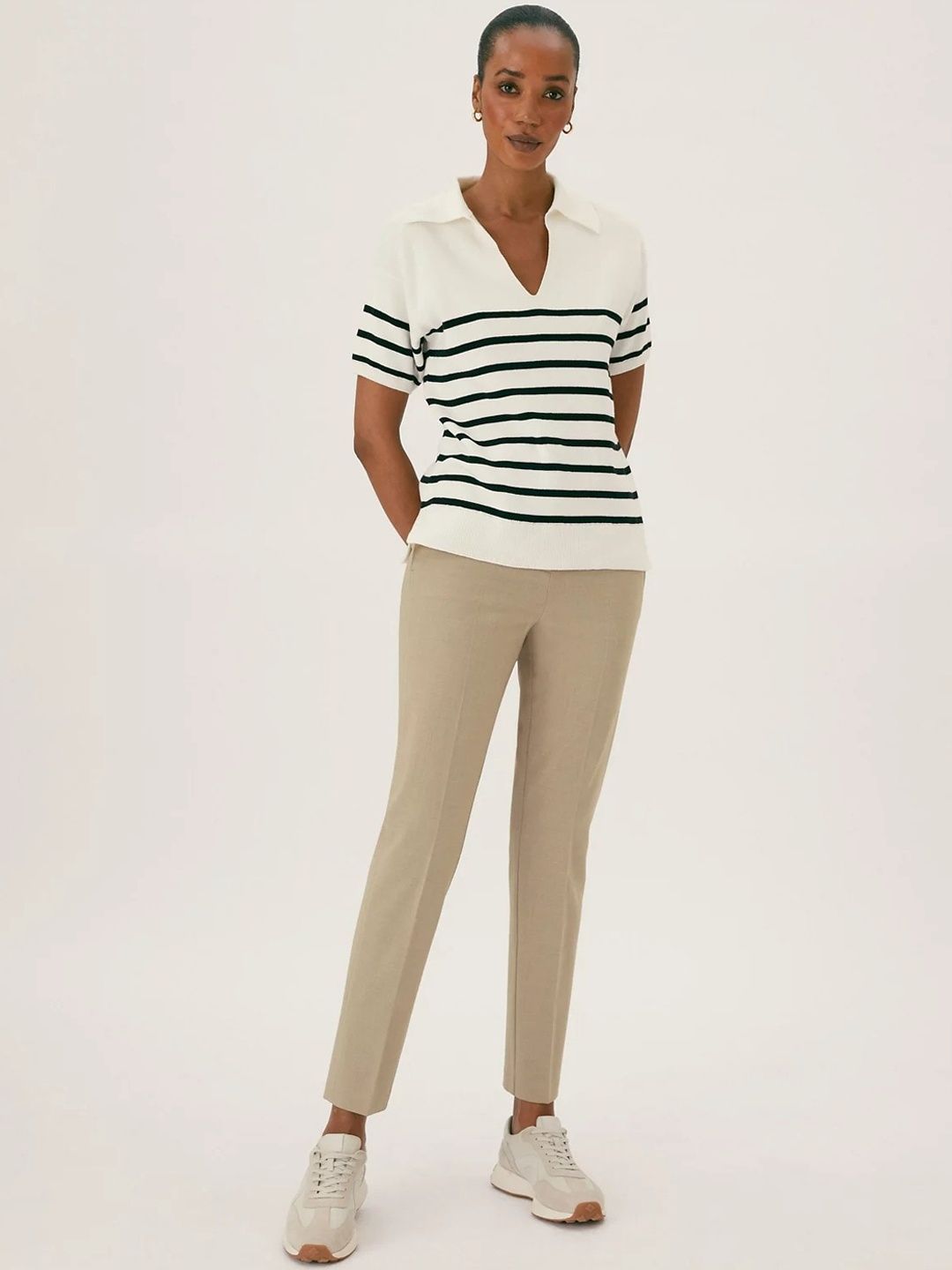 

Marks & Spencer Women High-Rise Trousers, Beige