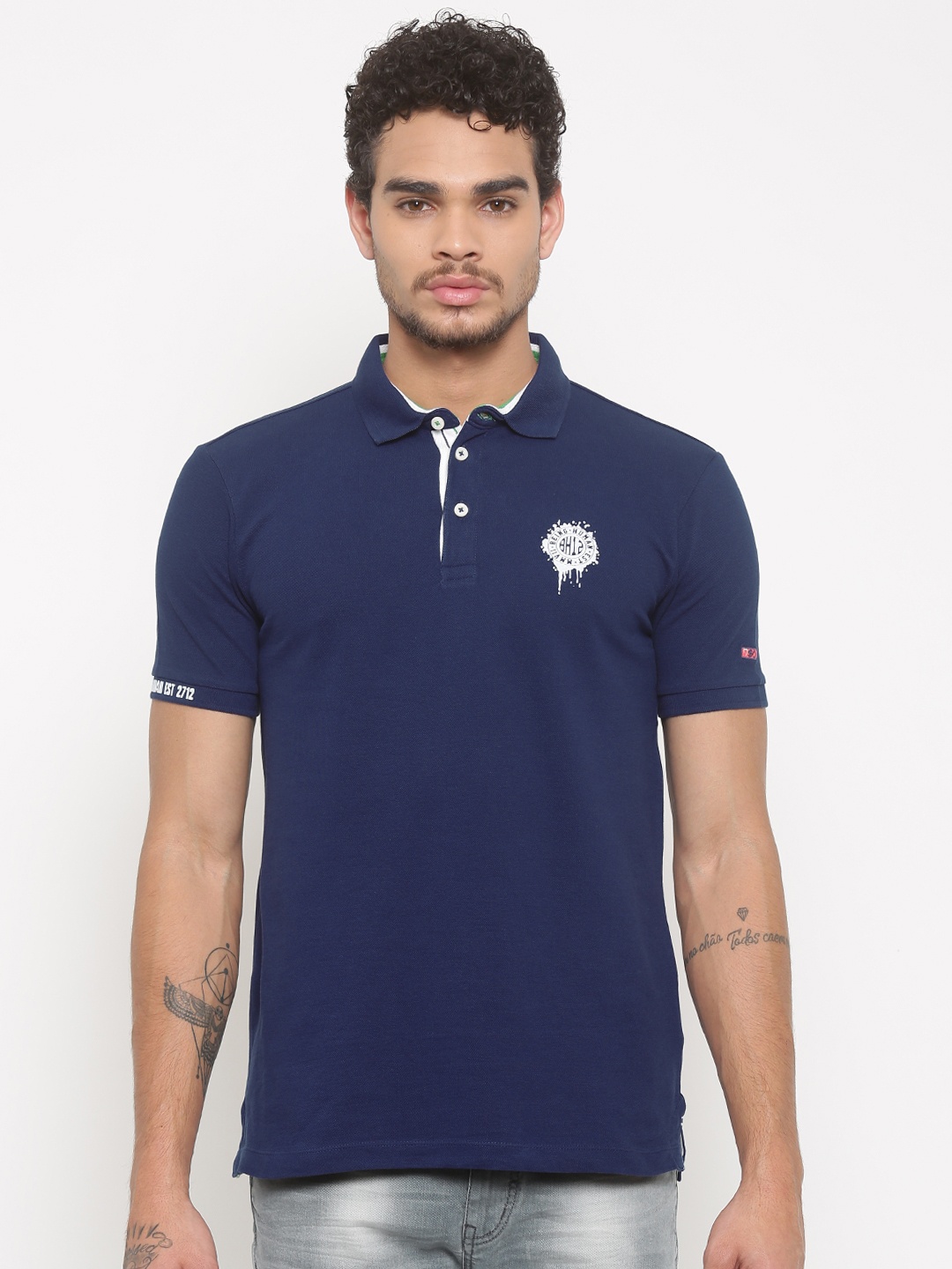 

Being Human Men Blue Solid Polo Pure Cotton T-shirt