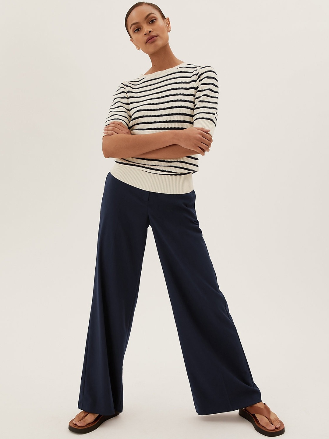 

Marks & Spencer Women High-Rise Trousers, Navy blue