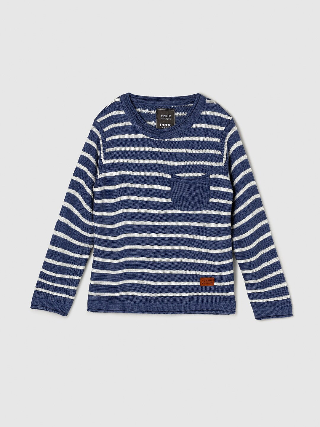 

max Boys Printed Striped Pocket Detail Pullover, Blue