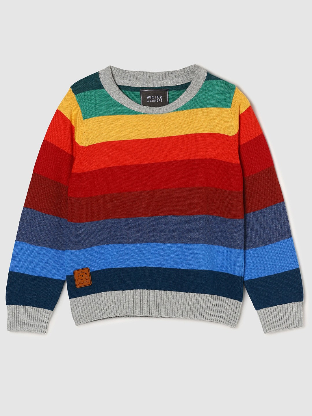 

max Boys Grey & Red Colourblocked Cotton Pullover