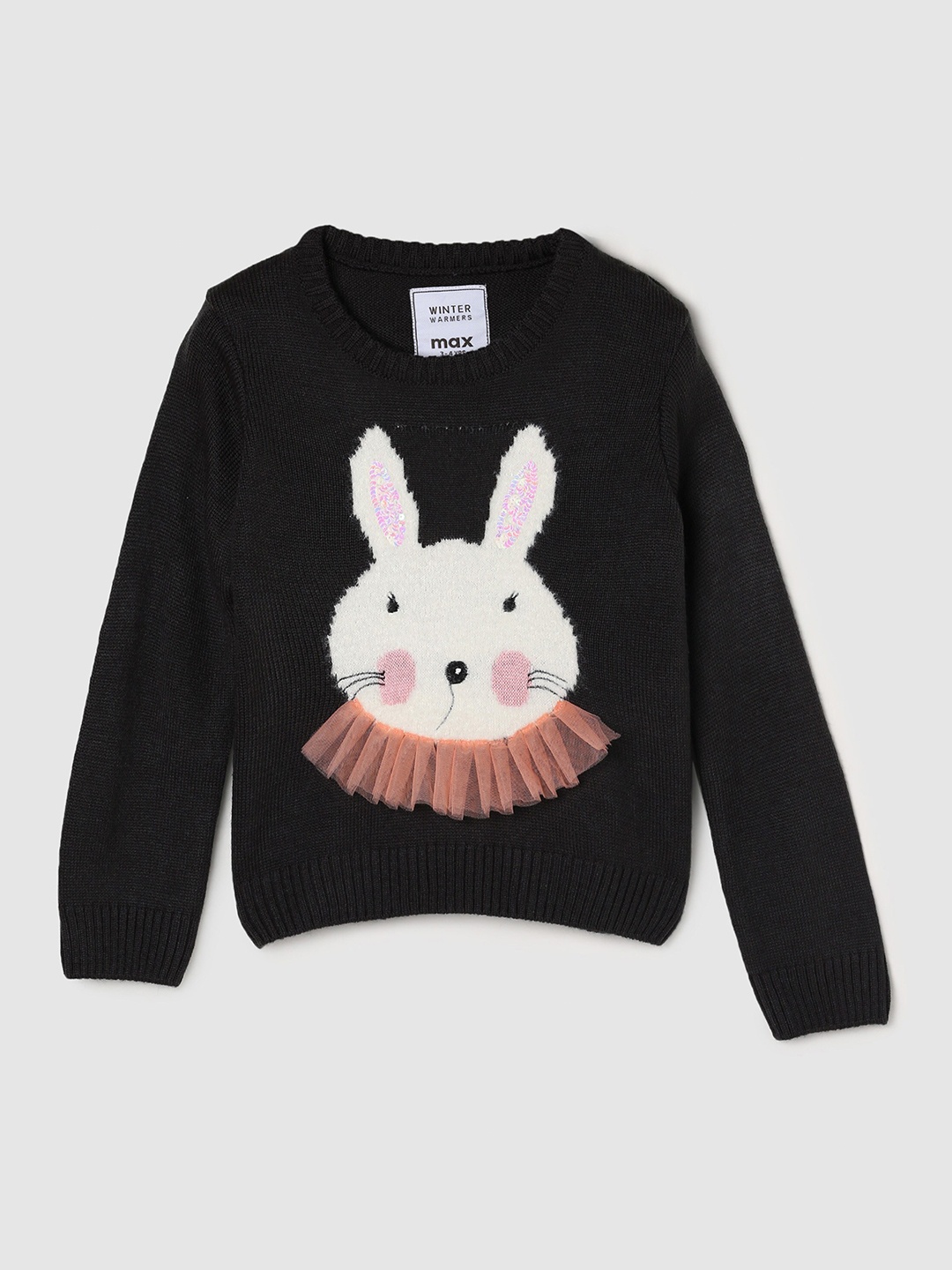 

max Girls Printed Bunny Embroidered Long Sleeves Pullover, Black