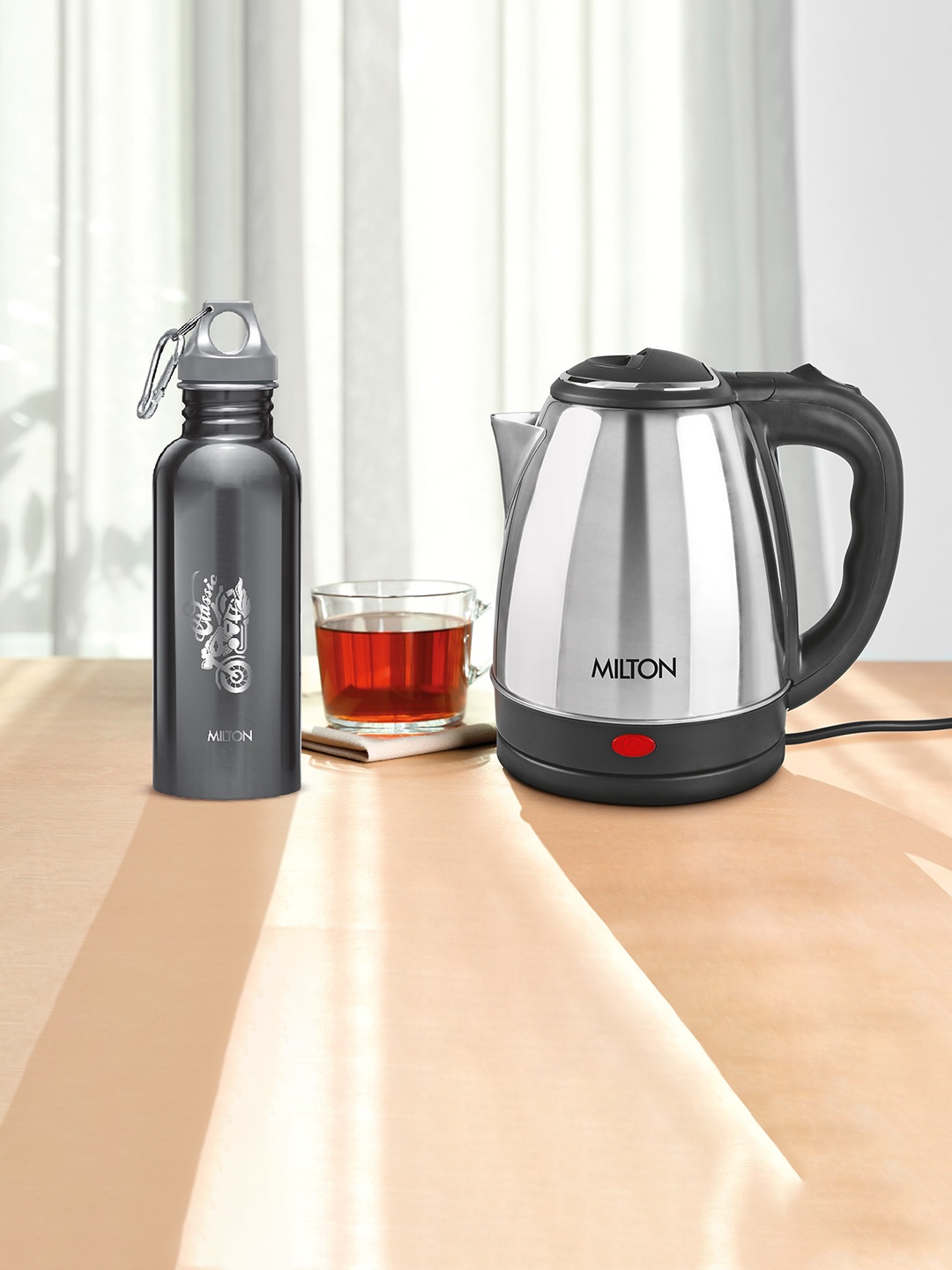 

Milton Black Combo Set Go Electro 2L Electric Kettle & Alive 750 ml, Silver