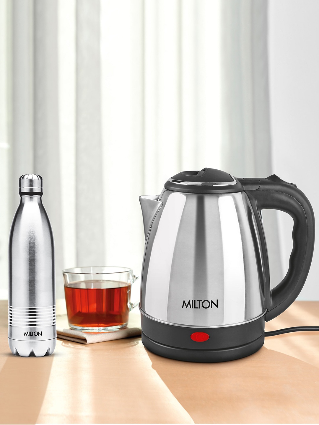 

Milton Silver-Toned Set of 2 Go Electro Electric Kettle 2 Ltrs & Duo DLX Thermos 500 ml