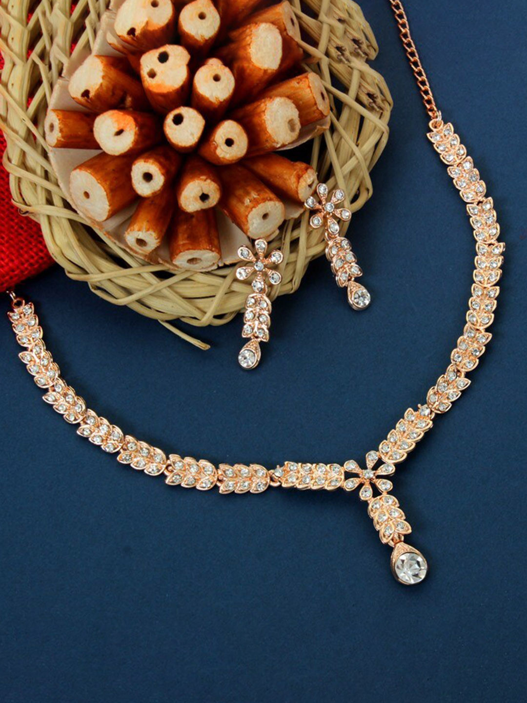 

Atasi International Rose Gold-Toned & Plated White Stone Studded Jewellery Set