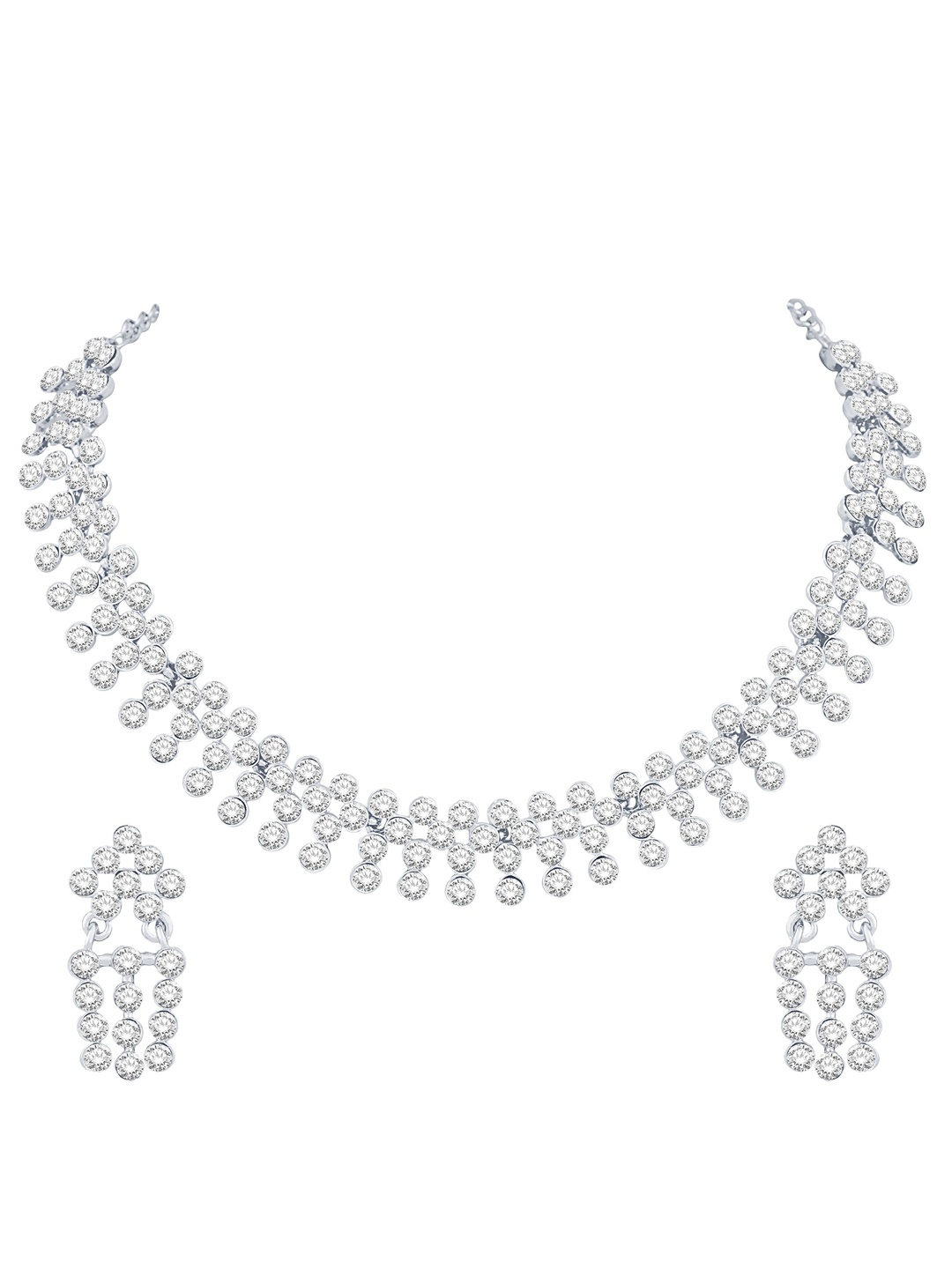 

Atasi International Silver-Plated Silver-Toned Crystal Studded Jewellery Set