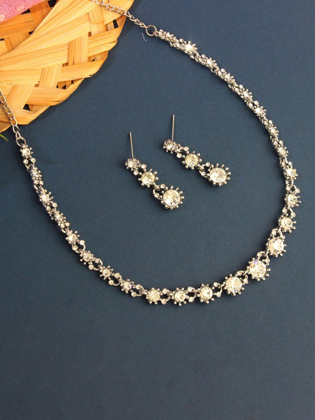 

Atasi International Silver-Plated & White Crystal Studded Jewellery Set