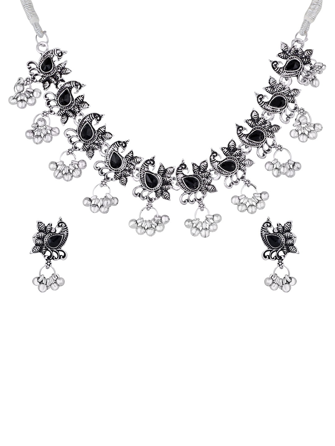 

Atasi International Black Peacock Design Crystal-Studded Jewellery Set