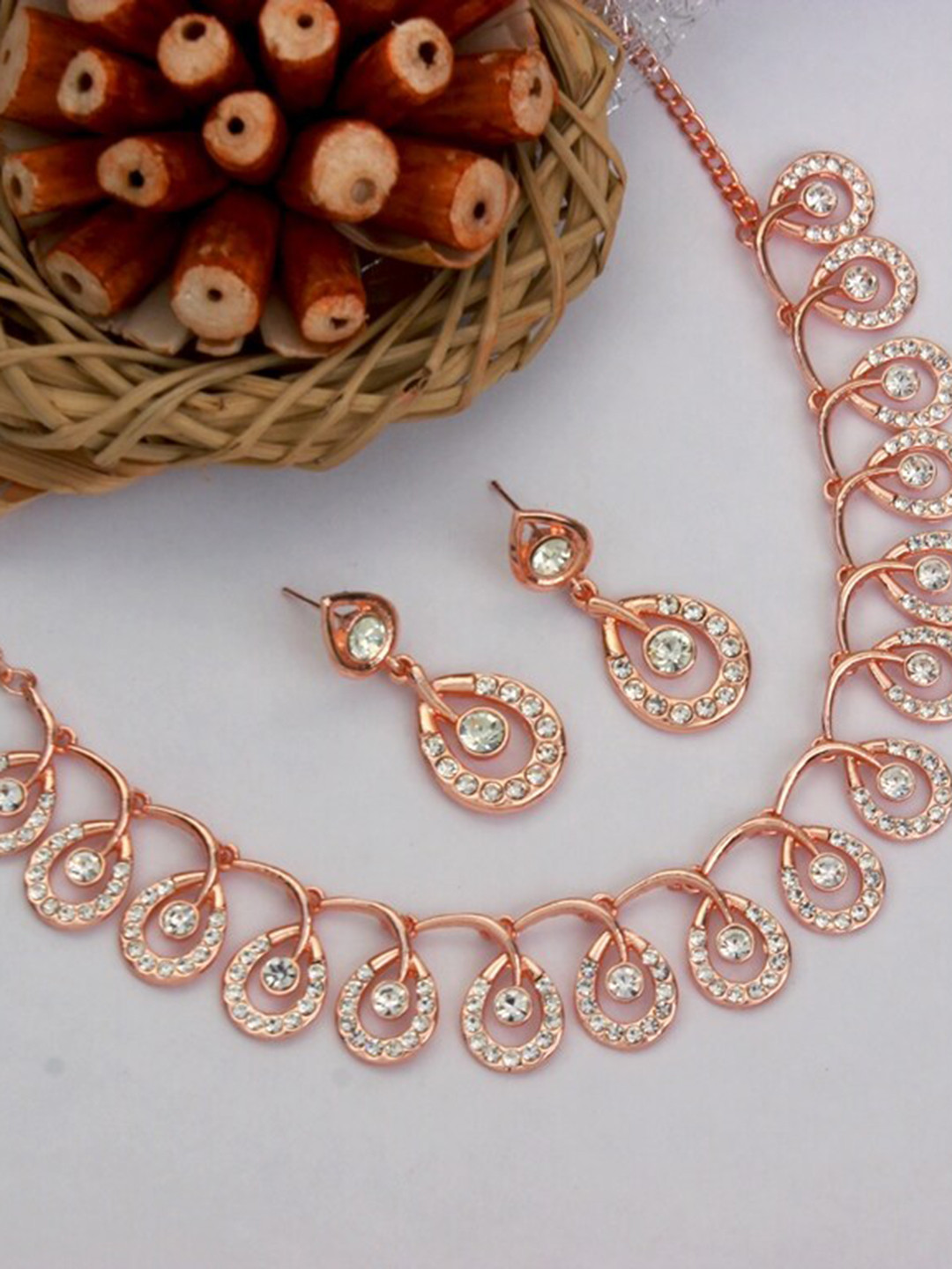 

Atasi International Rose Gold-Plated Rose Gold-Toned Stone Studded Jewellery Set