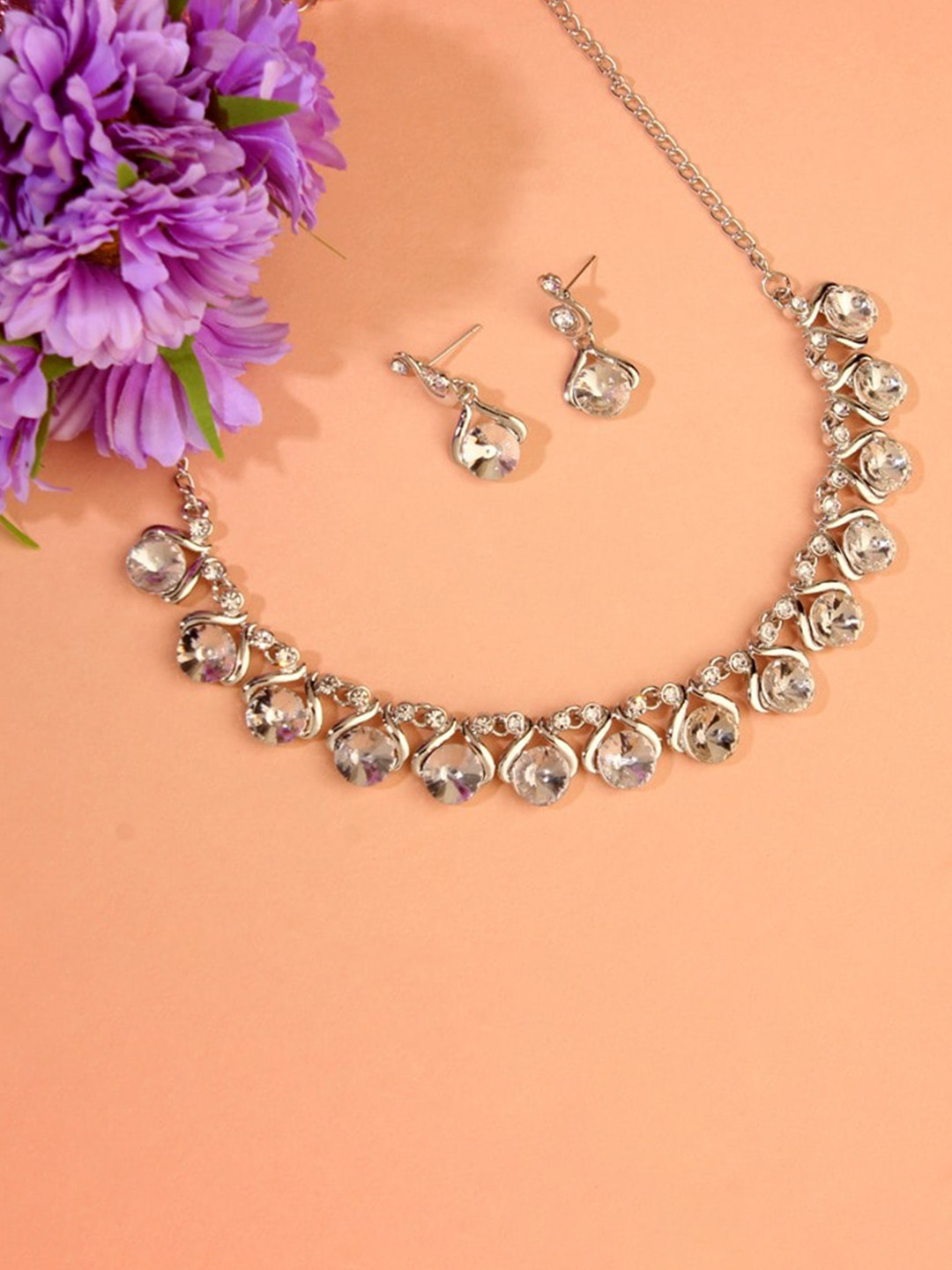 

Atasi International Silver-Plated & White Crystal Sudded Jewellery Set