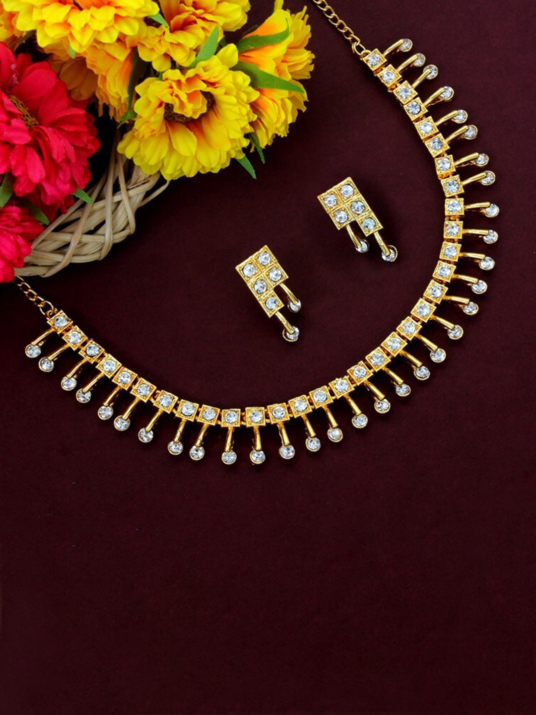 

Atasi International Gold-Plated White Crystal Studded Jewellery Set