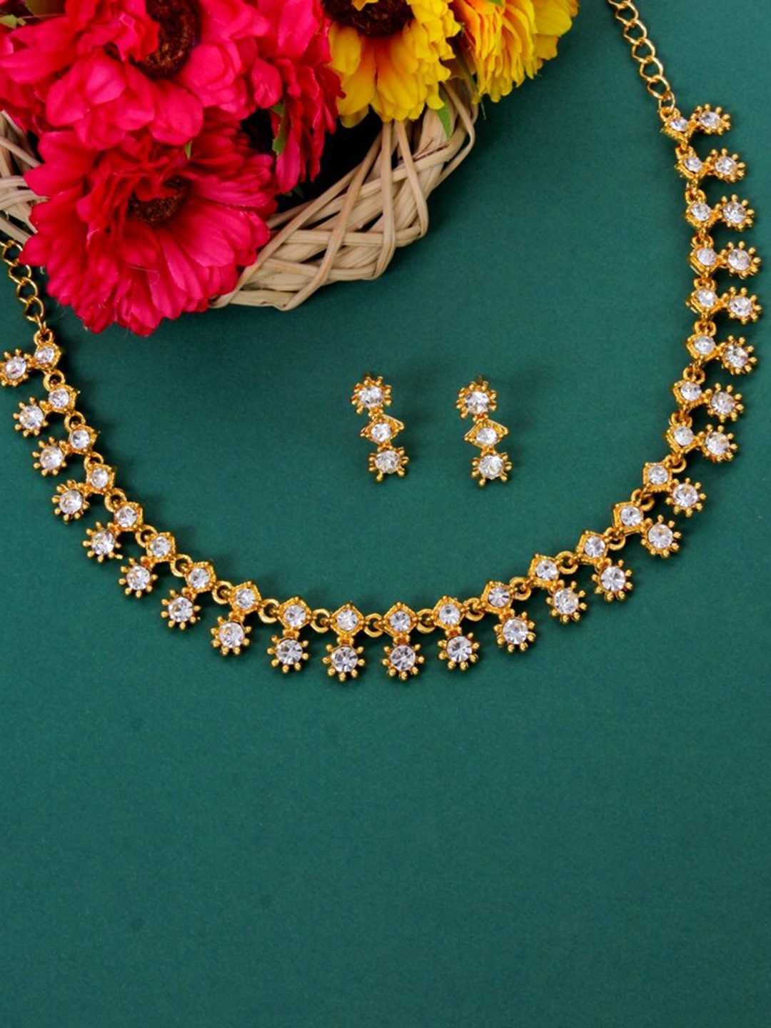 

Atasi International Gold-Plated & White Flower Design Jewellery Set