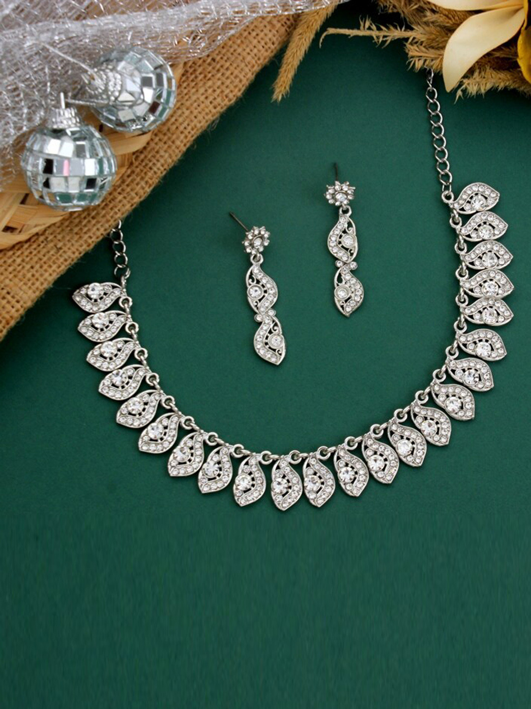 

Atasi International Silver-Plated & White Crystal Sudded Jewellery Set