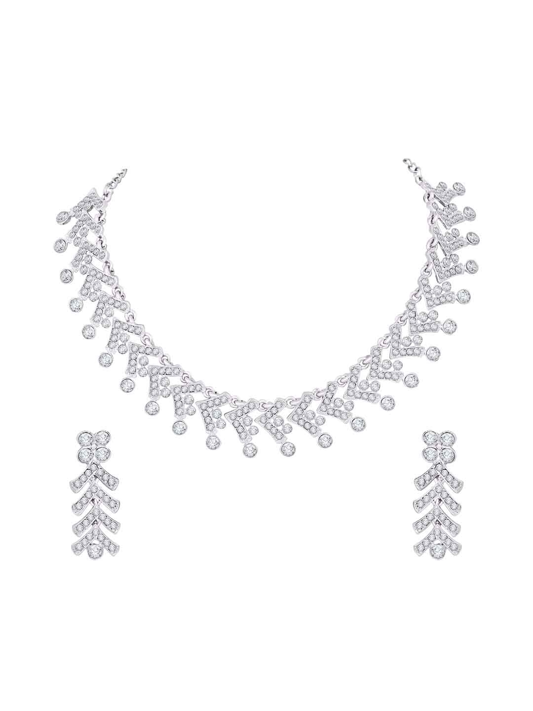 

Atasi International Silver-Plated White Stone-Studded Choker Jewellery Set
