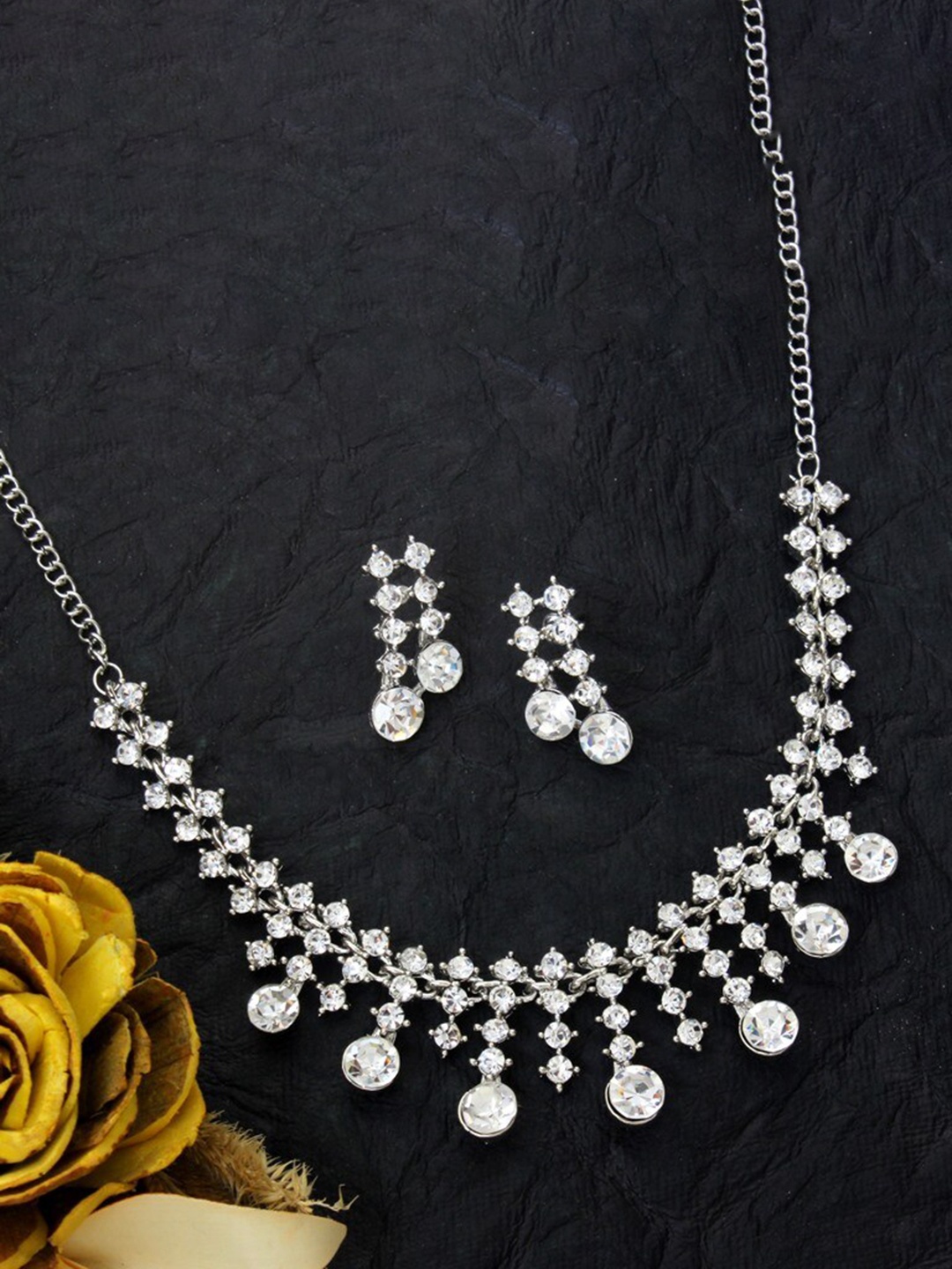 

Atasi International Silver-Plated & White Crystal Studded Jewellery Set