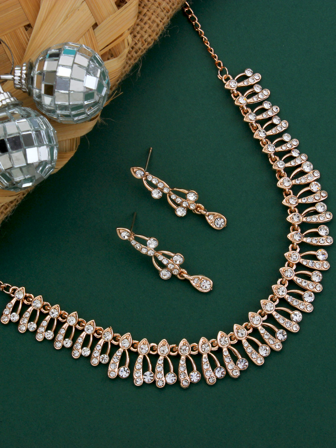 

Atasi International Rose Gold-Plated White Crystal Studded Jewellery Set