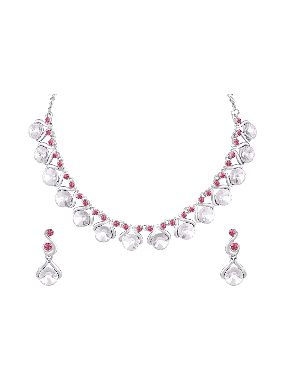 

Atasi International Silver-Plated White & Pink Crystal-Studded Jewellery Set