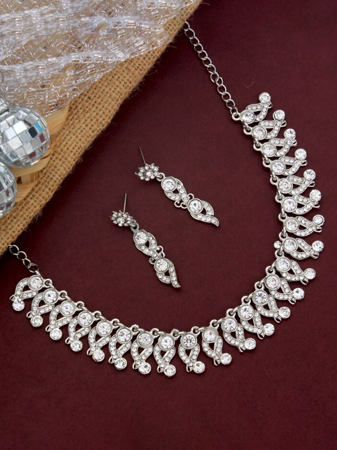 

Atasi International Silver-Plated White Crystal-Studded Jewellery Set