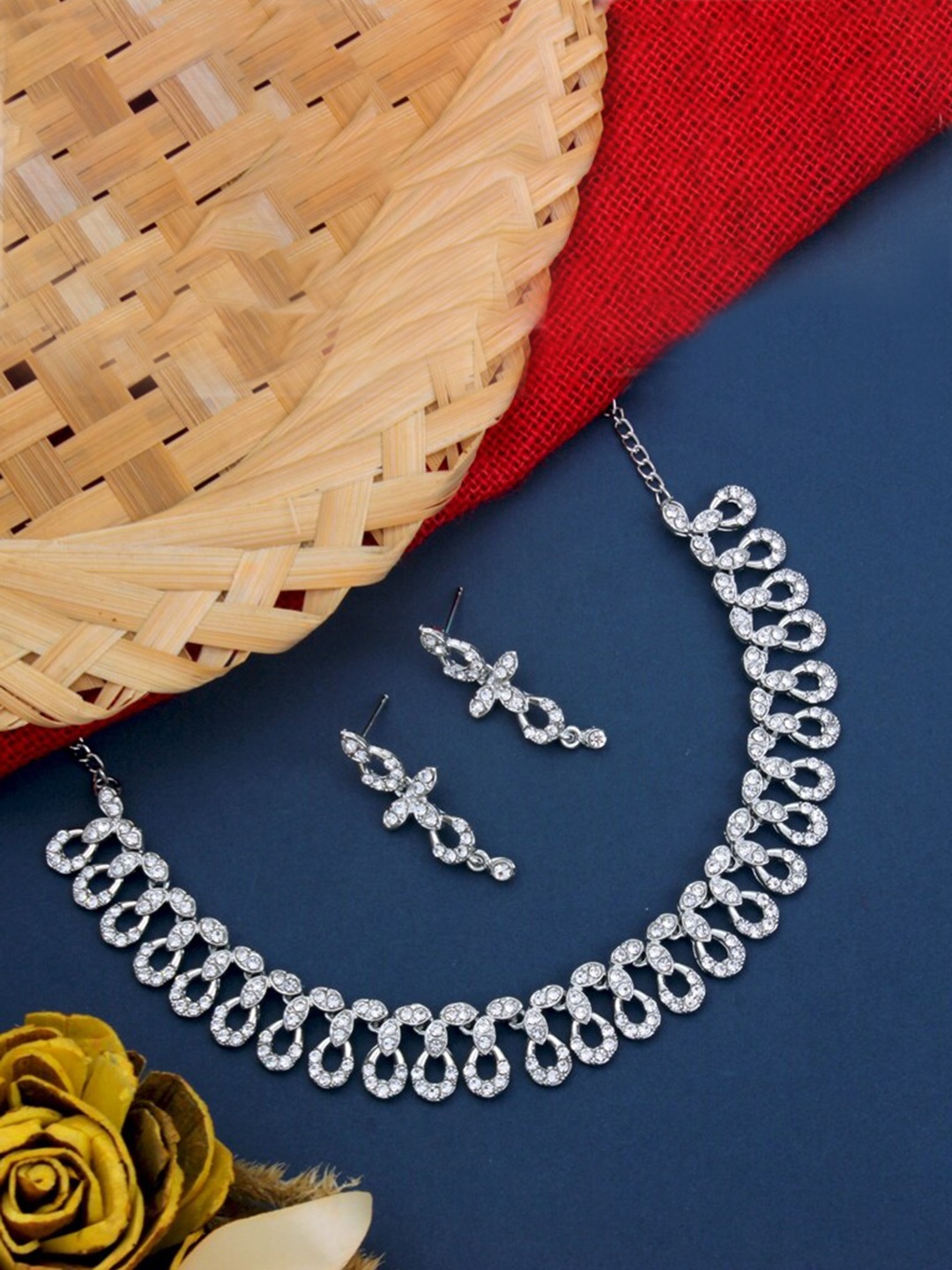 

Atasi International Silver-Plated & Toned White Stone Studded Jewellery Set