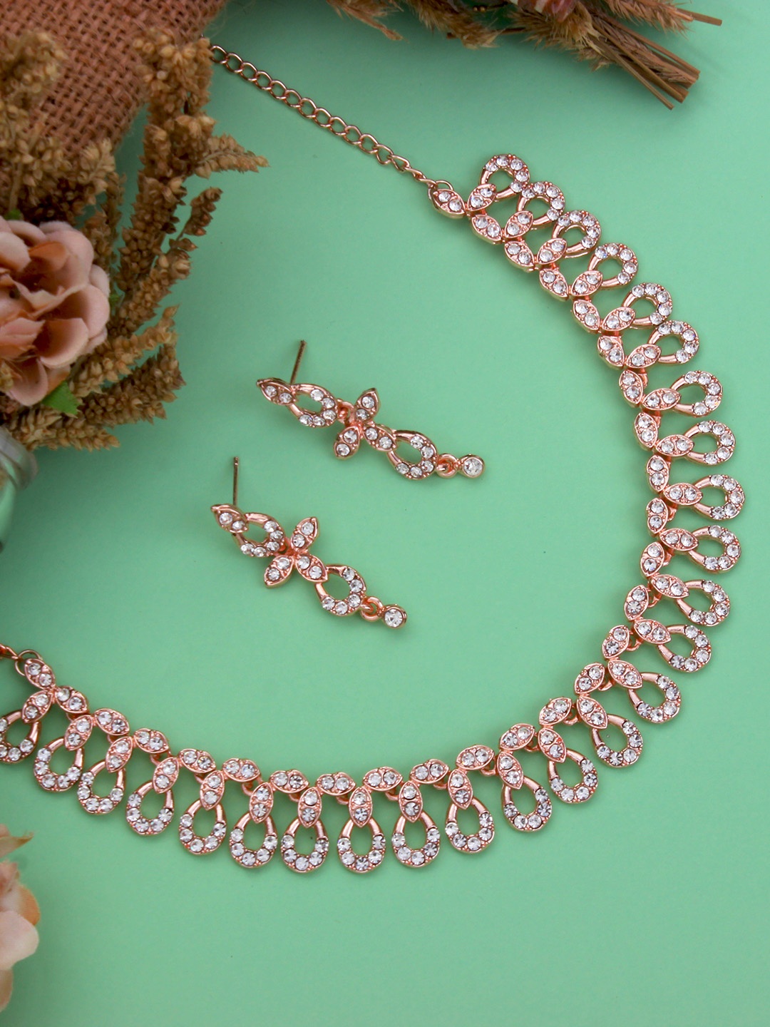 

Atasi International Rose Gold-Plated White Crystals Stone-Studded Jewellery Set