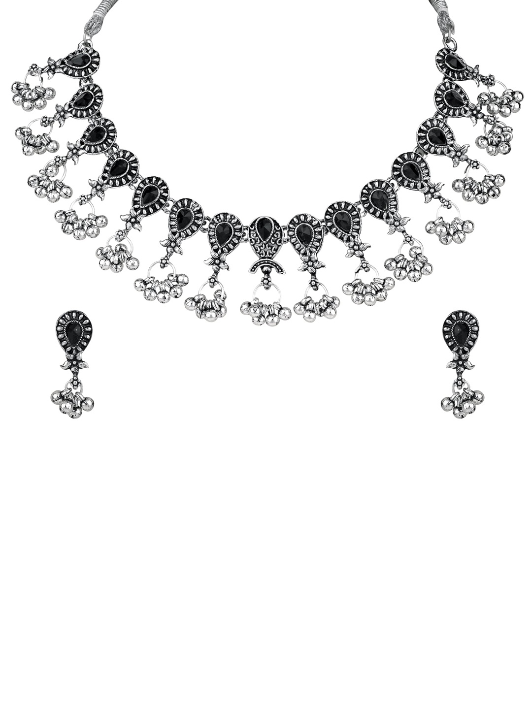 

Atasi International Silver-Toned & Black Crystal-Studded & Beaded Jewellery Set