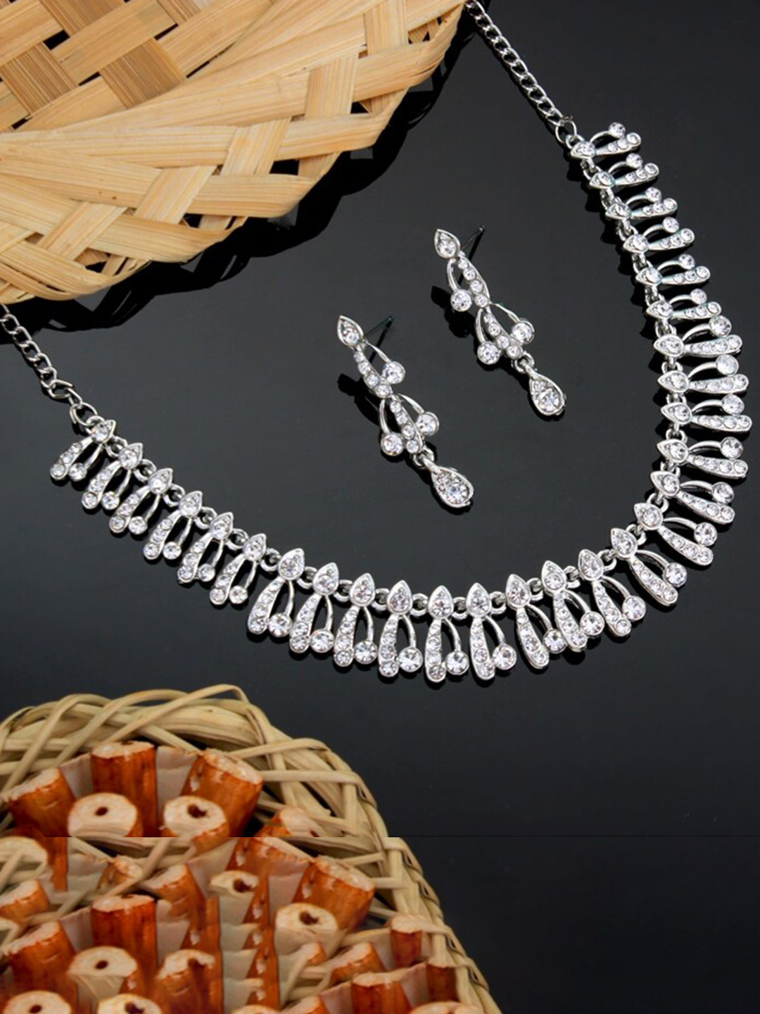 

Atasi International Silver-Plated & White Crystal Sudded Jewellery Set