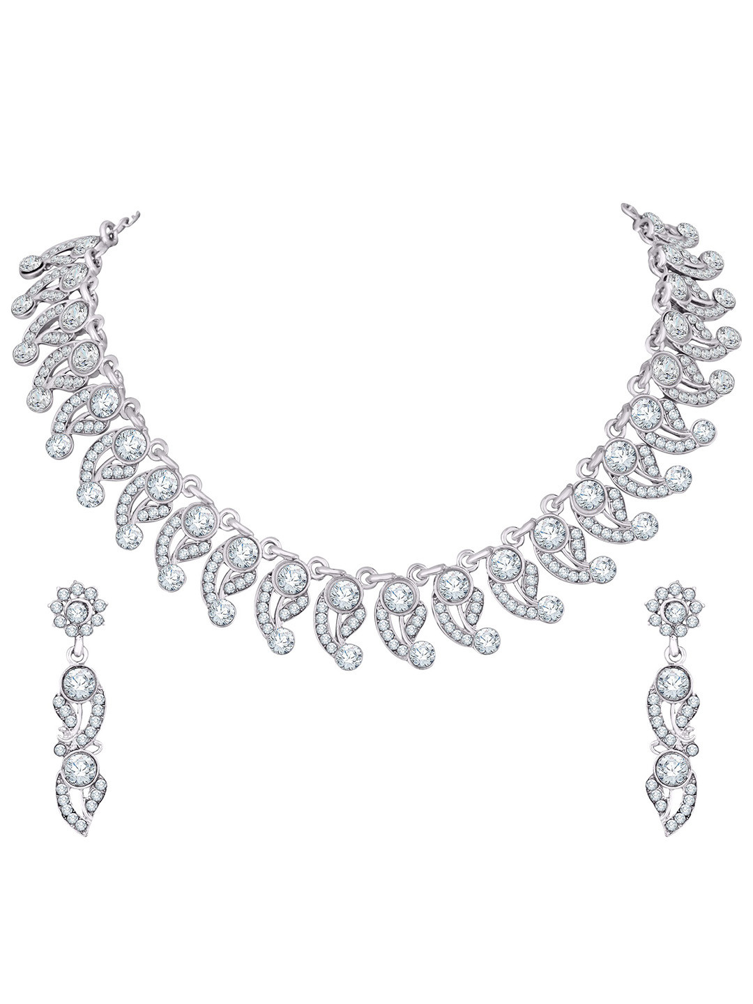 

Atasi International Silver-Plated White Crystal-Studded Jewellery Set