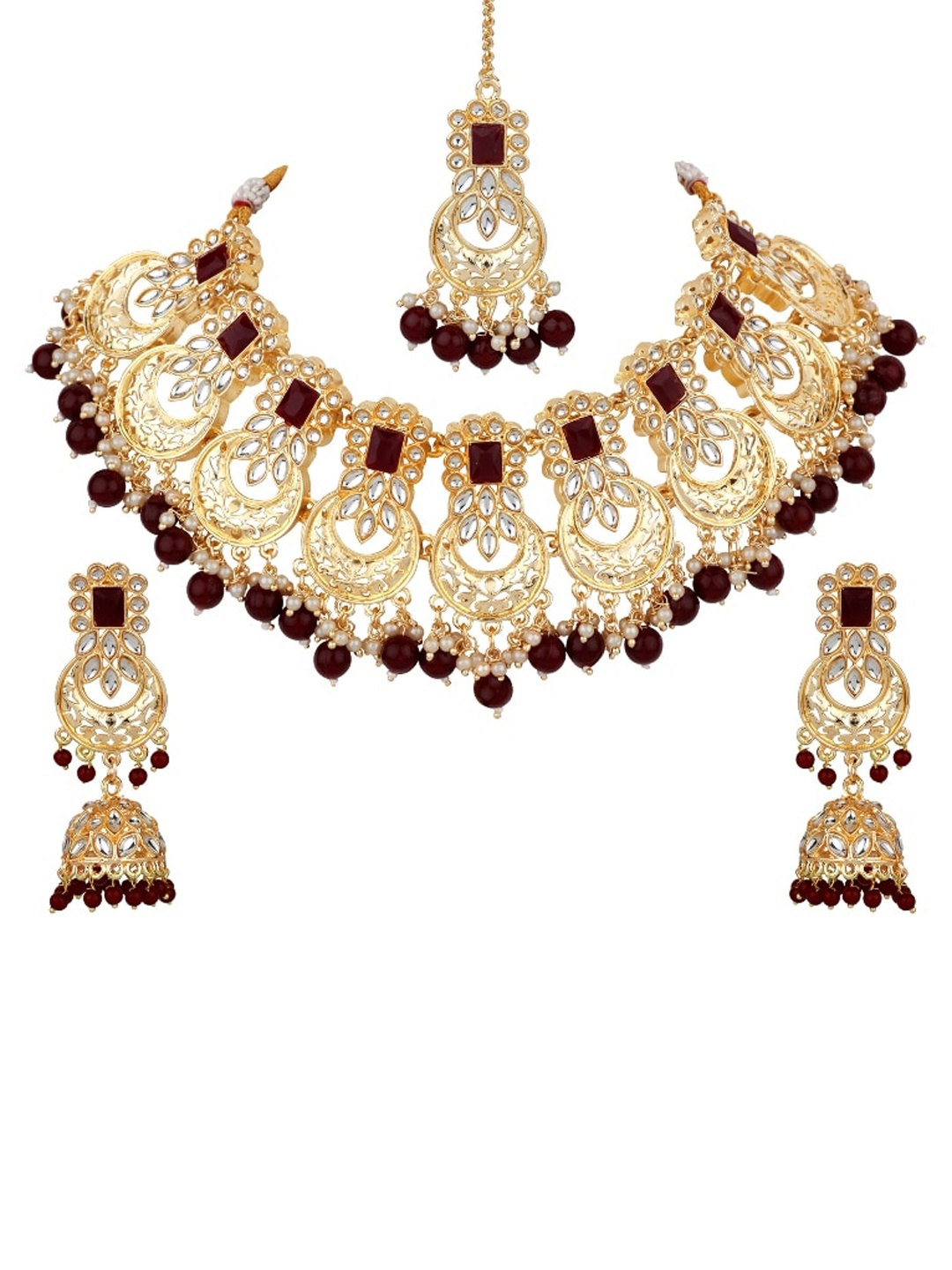 

Atasi International Gold-Plated & Red Stone Studded Jewellery Set
