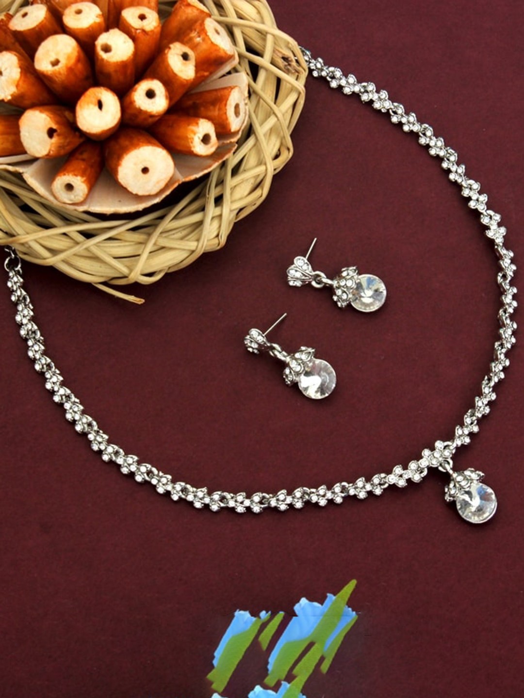 

Atasi International Silver-Plated & White Crystal Sudded Jewellery Set