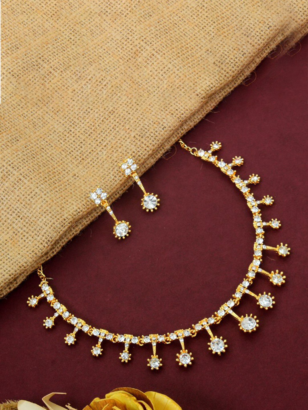 

Atasi International Gold-Plated White Crystals Stone-Studded Jewellery Set