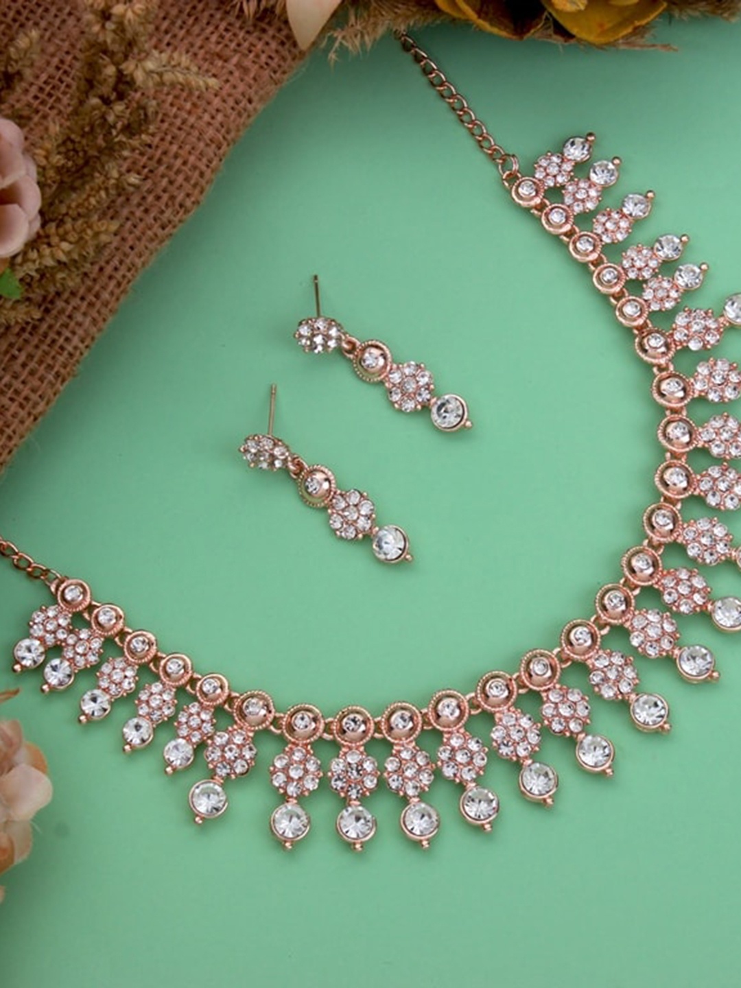 

Atasi International Rose Gold-Plated Rose Gold-Toned Stone Studded Jewellery Set