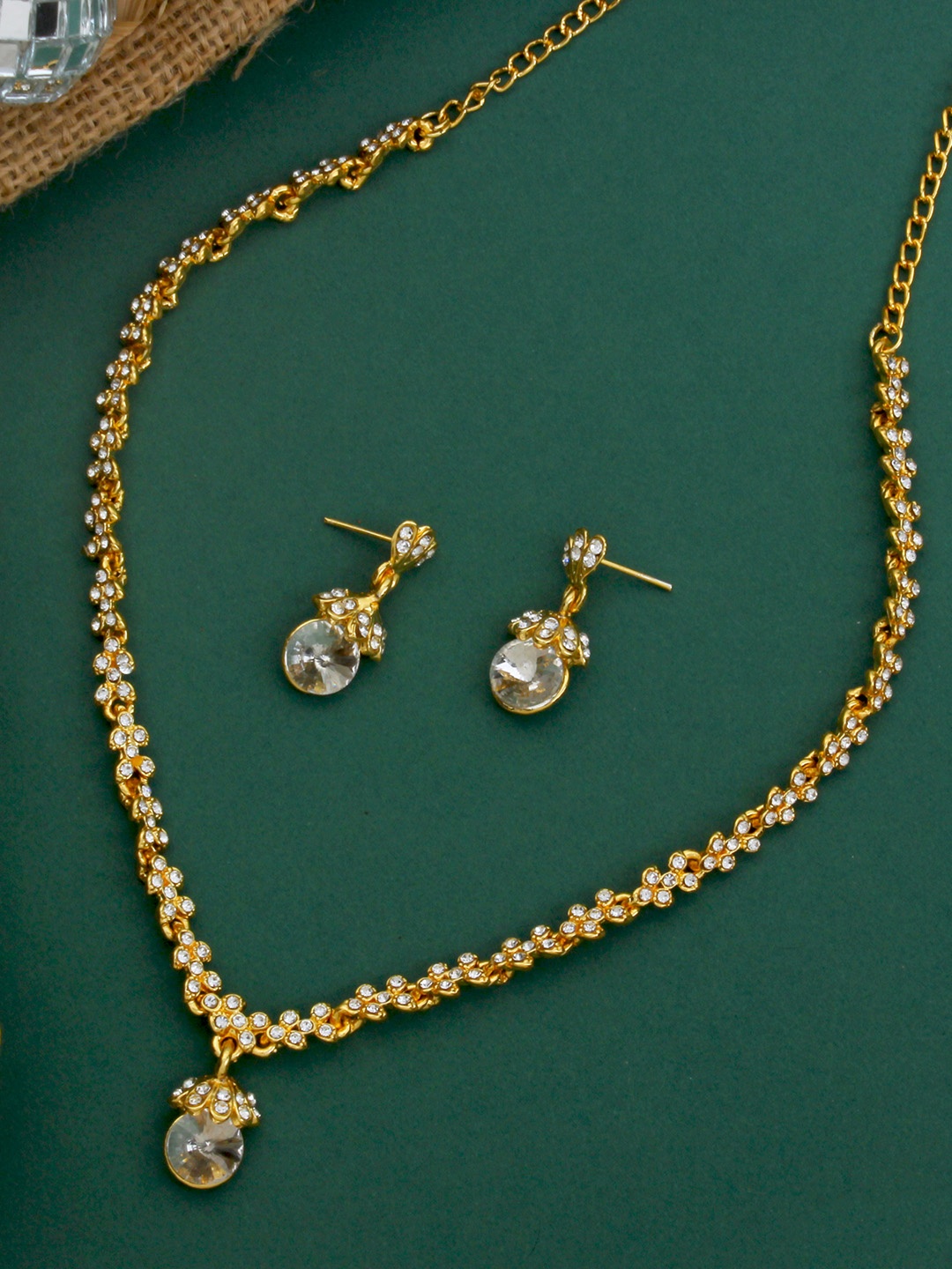 

Atasi International Gold-Plated White Stone-Studded Crystal Choker Necklace Set