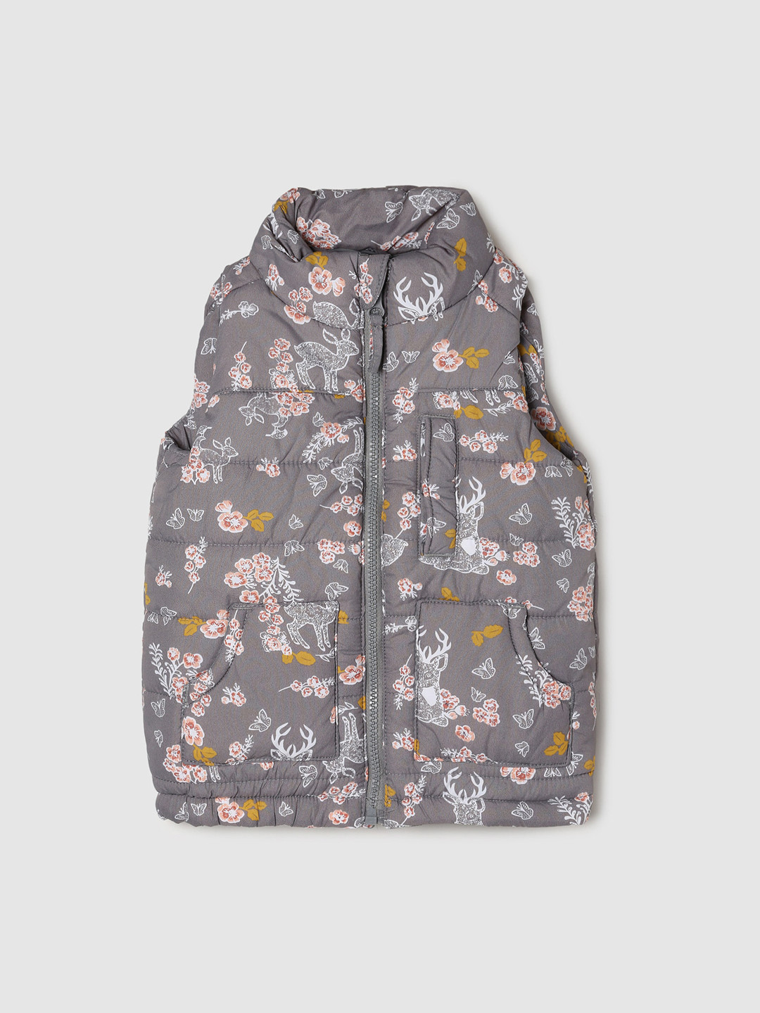 

max Girls Grey White Floral Windcheater Puffer Jacket