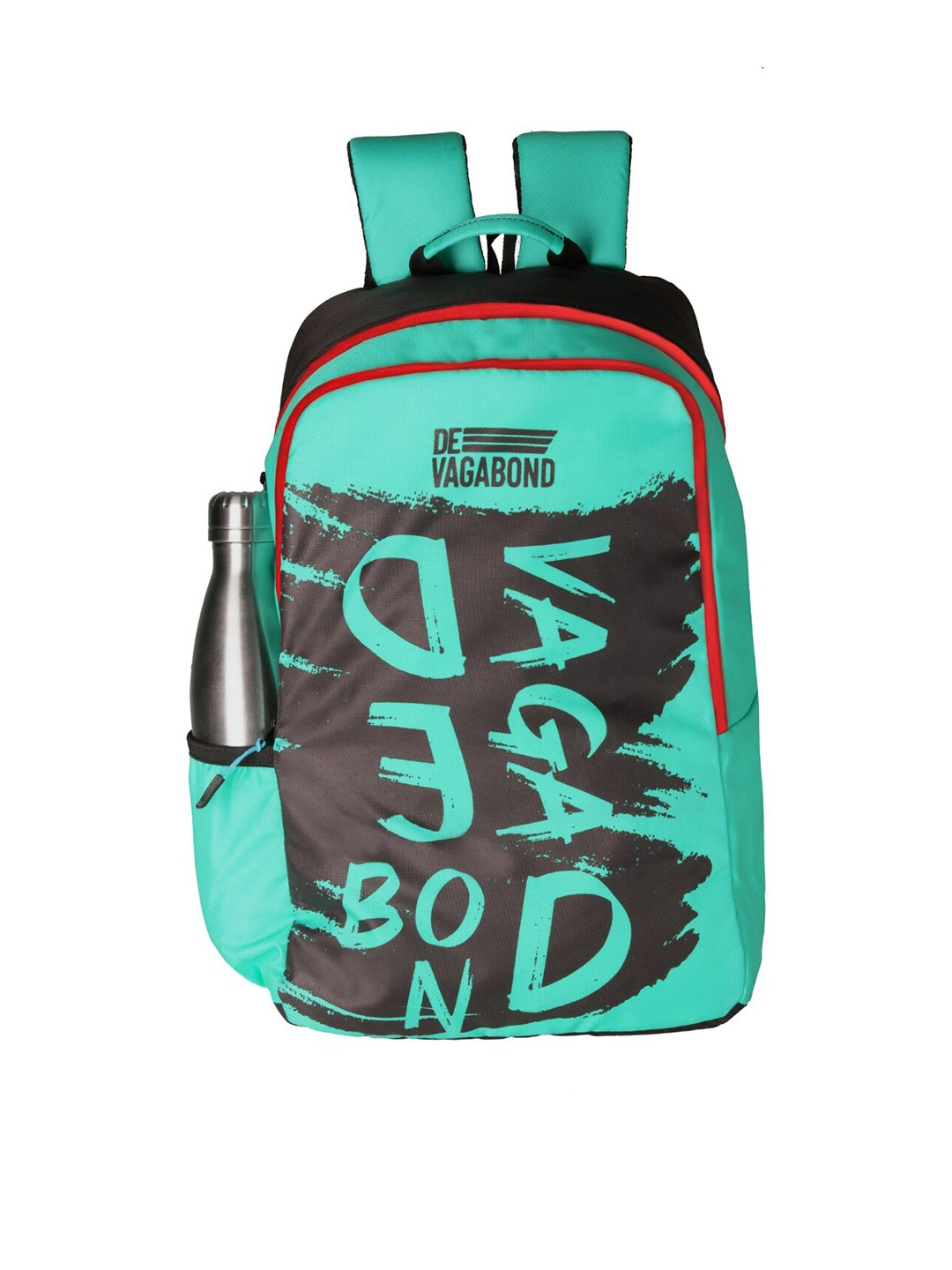 DEVAGABOND Unisex Sea Green & Black Typography Backpack