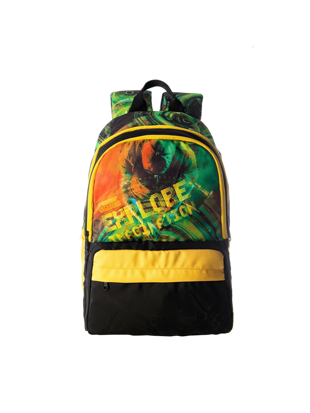 

DEVAGABOND Unisex Yellow & Black Typography Backpack