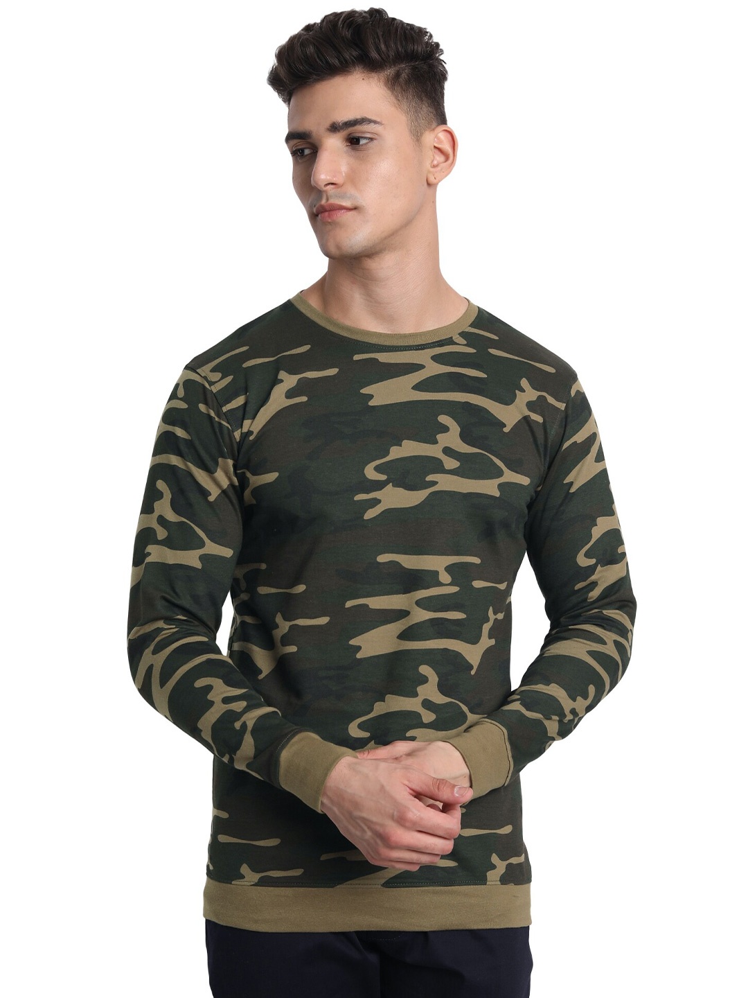 

PEPPYZONE Men Khaki Camouflage Printed Sweatshirt
