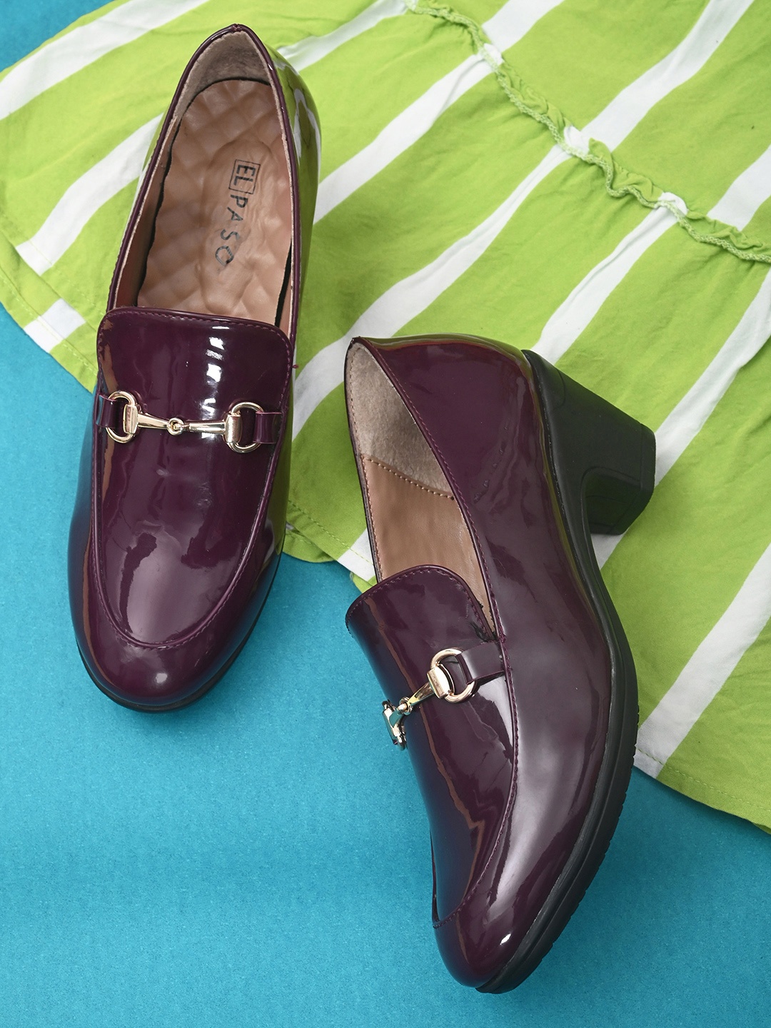 

El Paso Maroon Block Pumps with Buckles